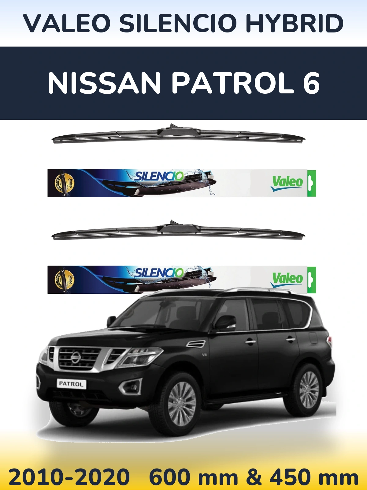 Front wiper blade set Valeo Silencio Hybrid 600 & 450 мм for Nissan Patrol 6 2010-2020