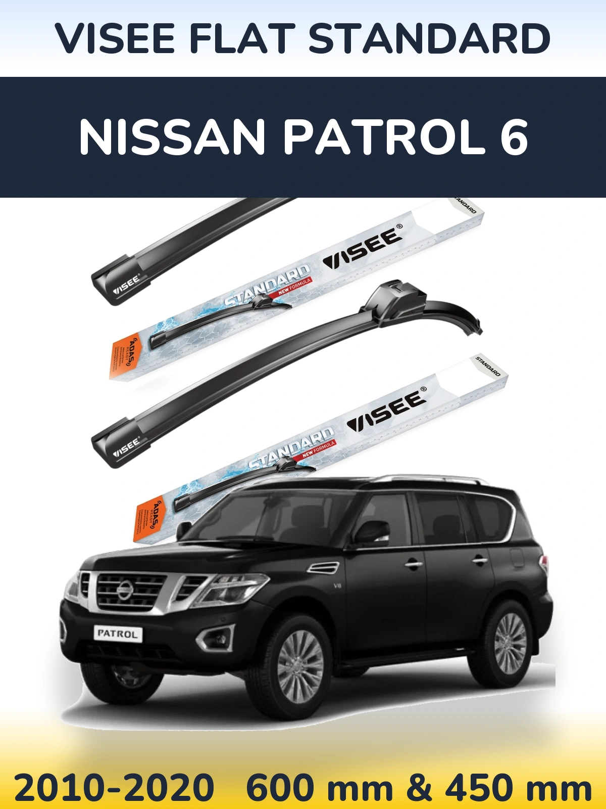 Front wiper blade set VISEE FLAT STANDARD 600 & 450 mm for Nissan Patrol 6 2010-2020