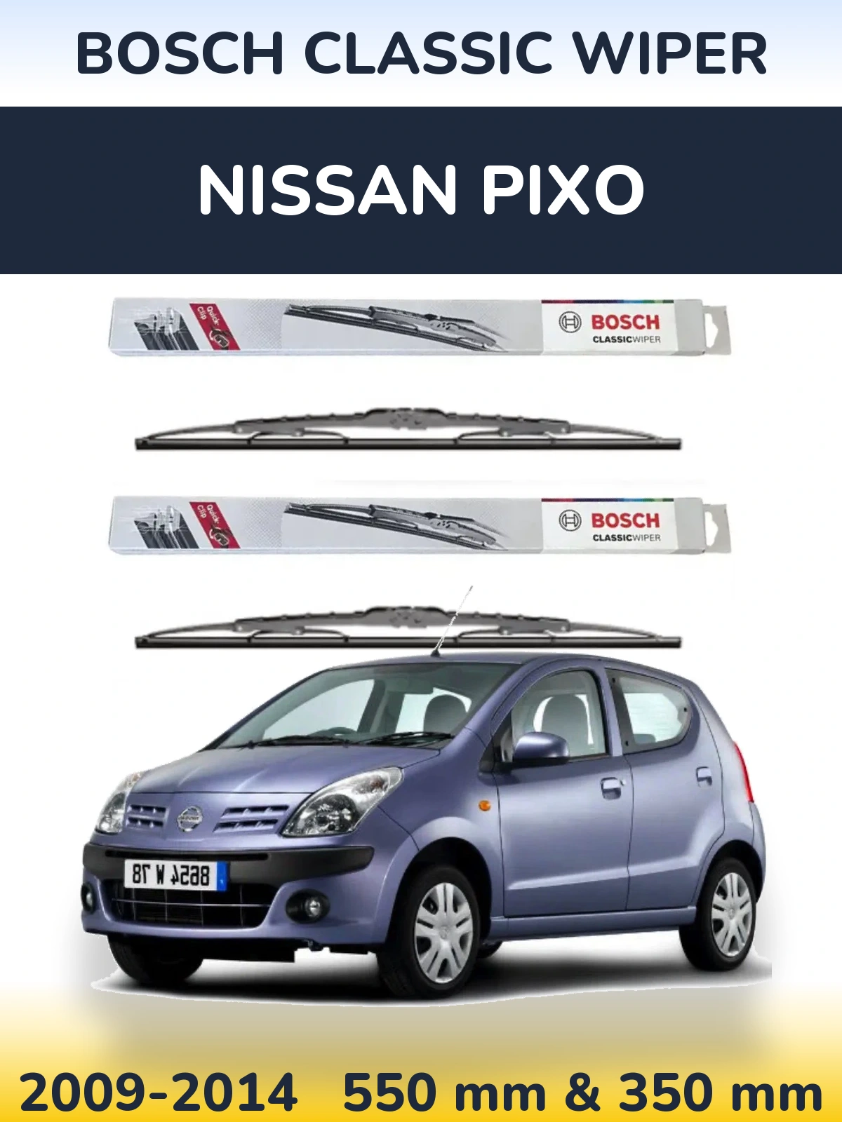 Front wiper blade set BOSCH Classic Wiper 550 & 340 mm for Nissan Pixo 2009-2014
