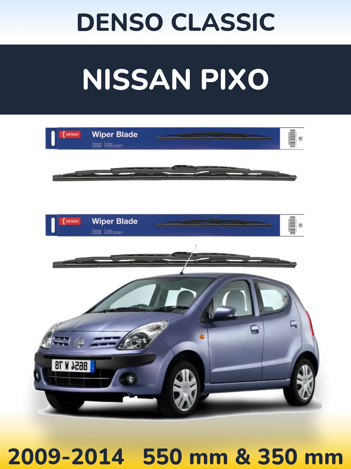 Front wiper blade set Denso Classic 550 & 350 мм for Nissan Pixo 2009-2014