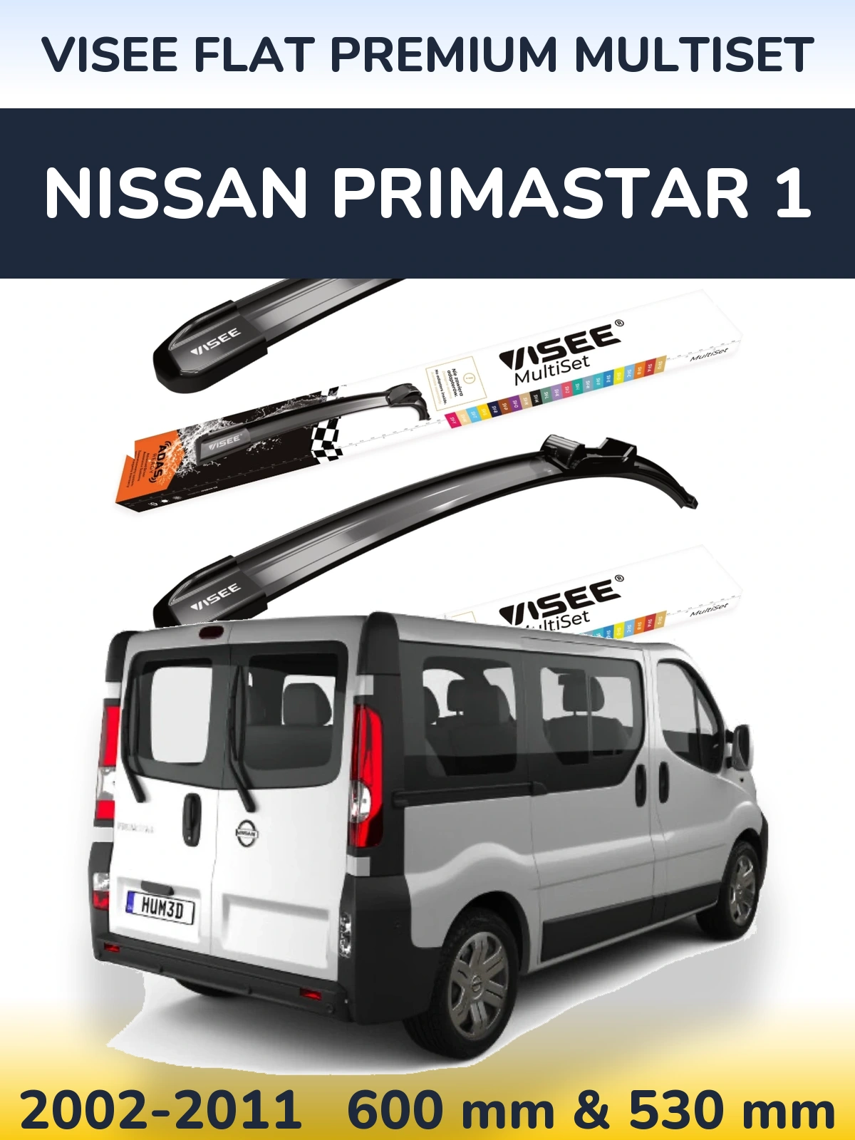 Front wiper blade set VISEE FLAT PREMIUM MultiSet 600 & 530 мм for Nissan Primastar 1 2002-2011