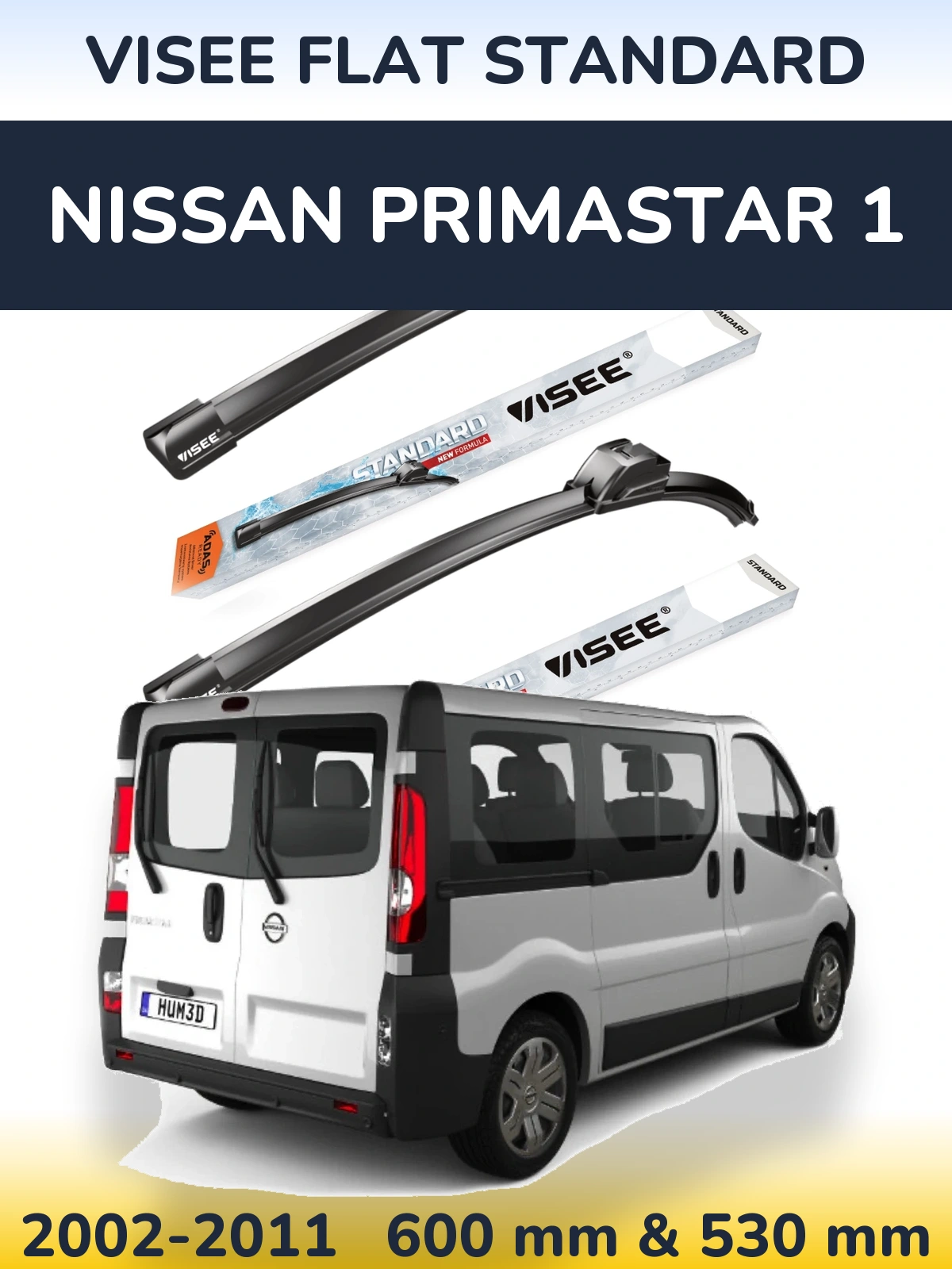 Front wiper blade set VISEE FLAT STANDARD 600 & 530 мм for Nissan Primastar 1 2002-2011
