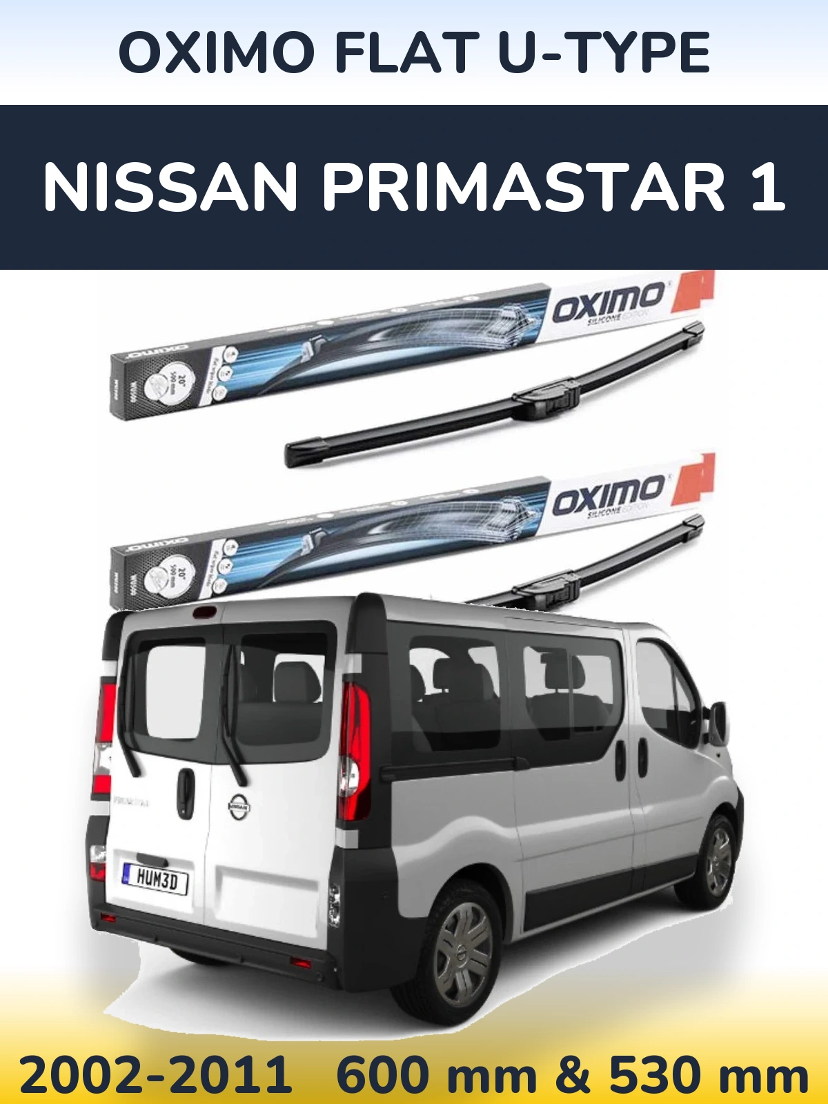 Front wiper blade set Oximo Flat U-type 600 & 530 мм for Nissan Primastar 1 2002-2011