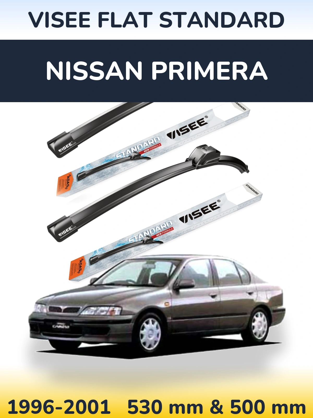 Комплект передних дворников VISEE FLAT STANDARD 530 & 500 мм для Nissan Primera 1996-2001
