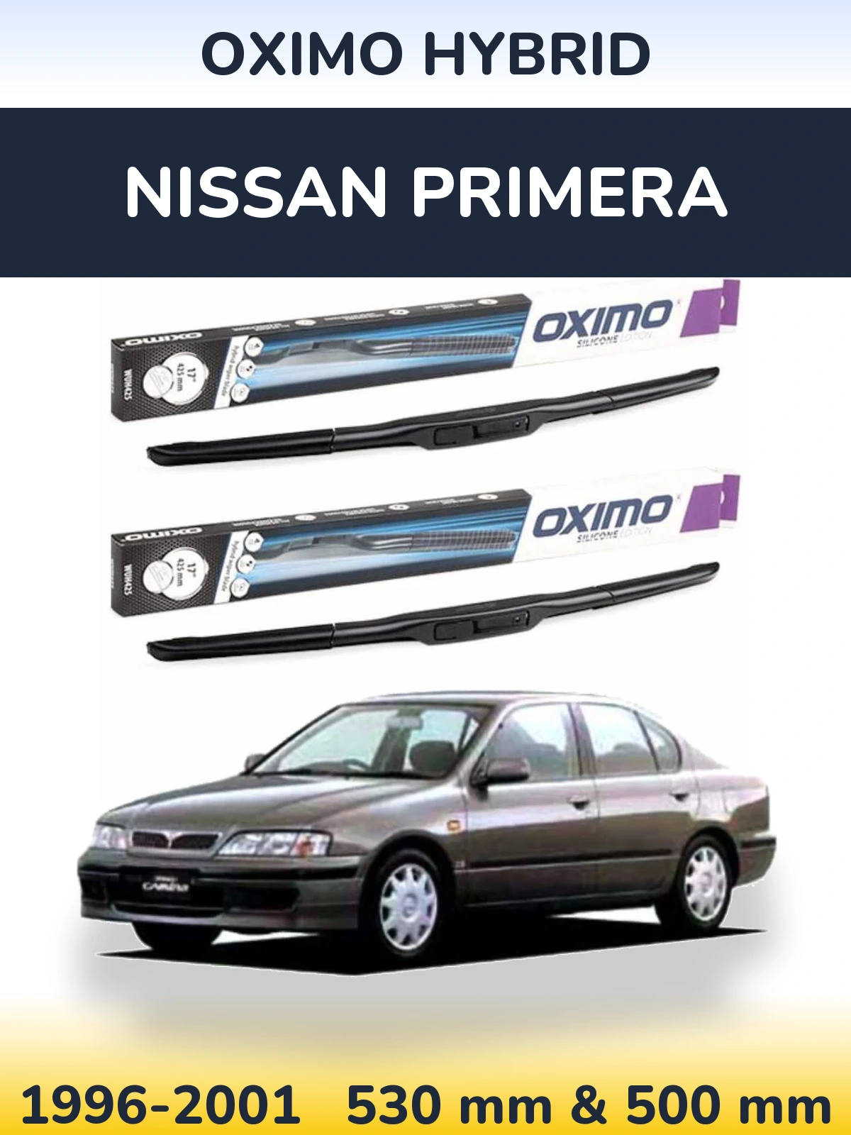 Front wiper blade set Oximo Hybrid 530 & 500 мм for Nissan Primera 1996-2001
