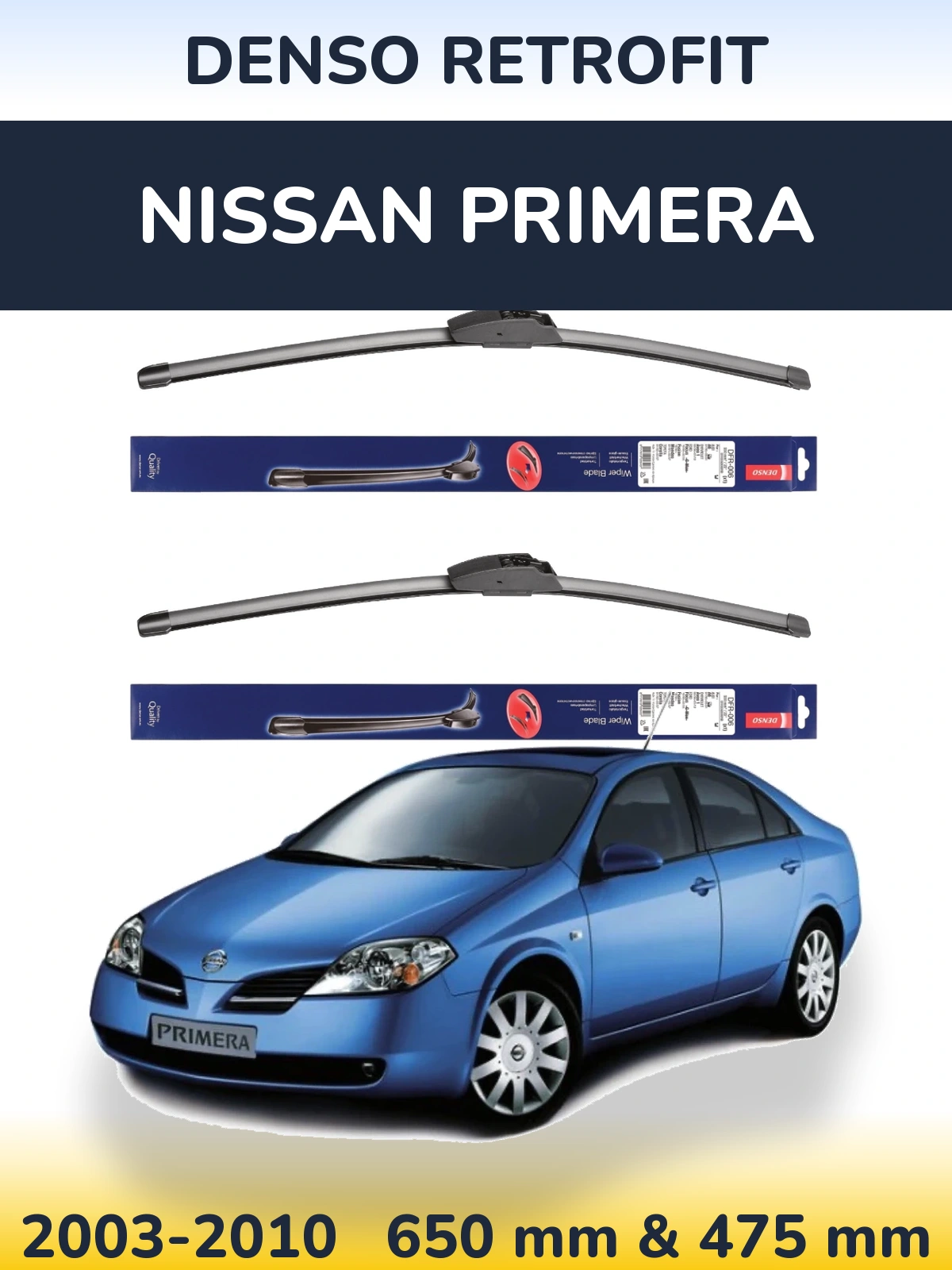 Komplet przednich wycieraczek Denso Retrofit 650 & 475 mm do Nissan Primera 2003-2010