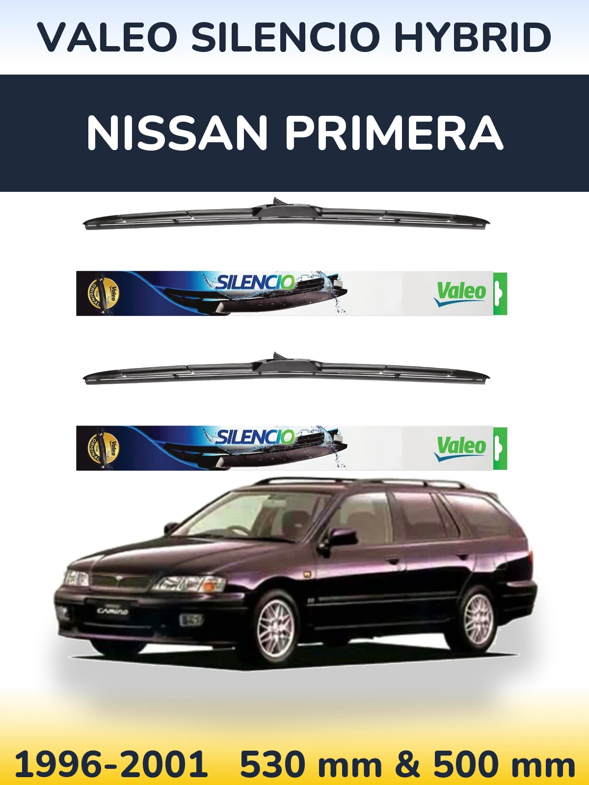 Комплект передних дворников Valeo Silencio Hybrid 530 & 500 мм для Nissan Primera 1996-2001