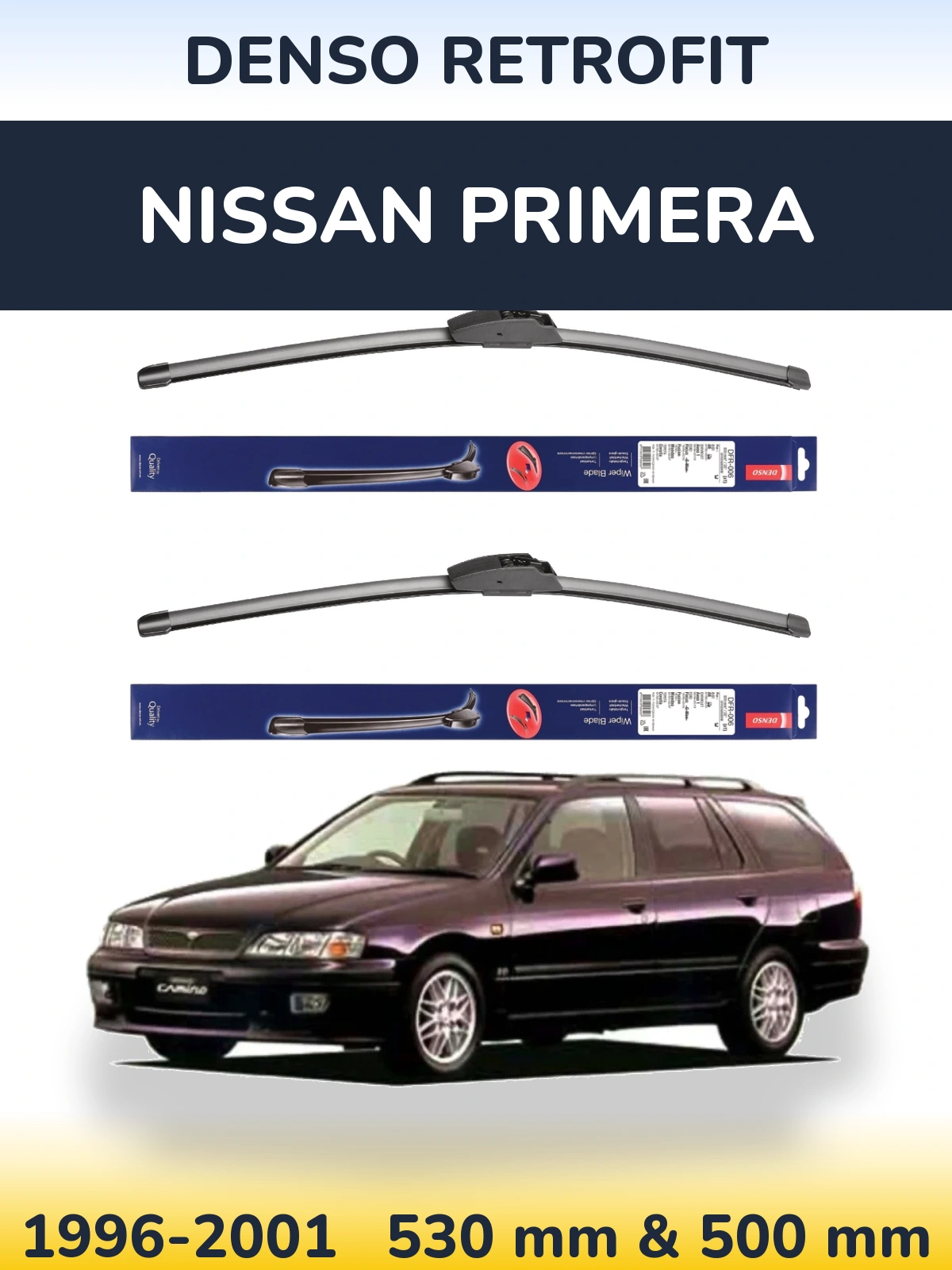 Komplet przednich wycieraczek Denso Retrofit 530 & 500 mm do Nissan Primera 1996-2001