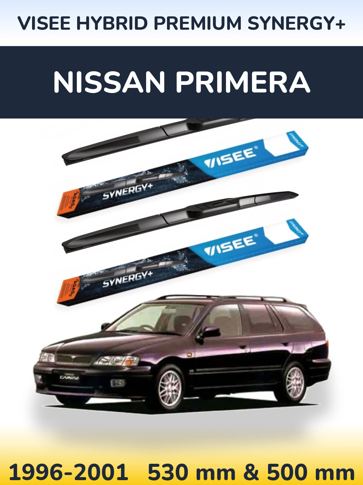 Front wiper blade set VISEE HYBRID PREMIUM SYNERGY+ 530 & 500 мм for Nissan Primera 1996-2001