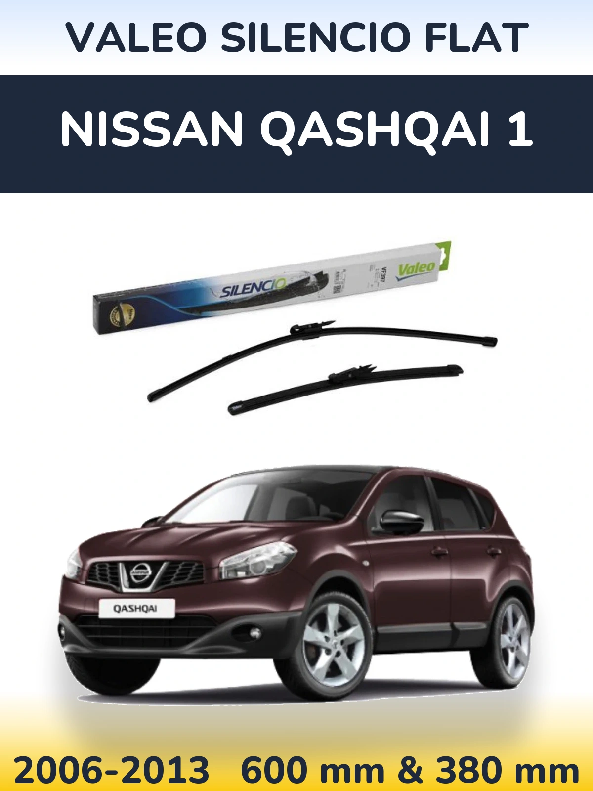 Комплект передних дворников Valeo Silencio Flat 600 & 380 мм для Nissan Qashqai 1 2006-2013