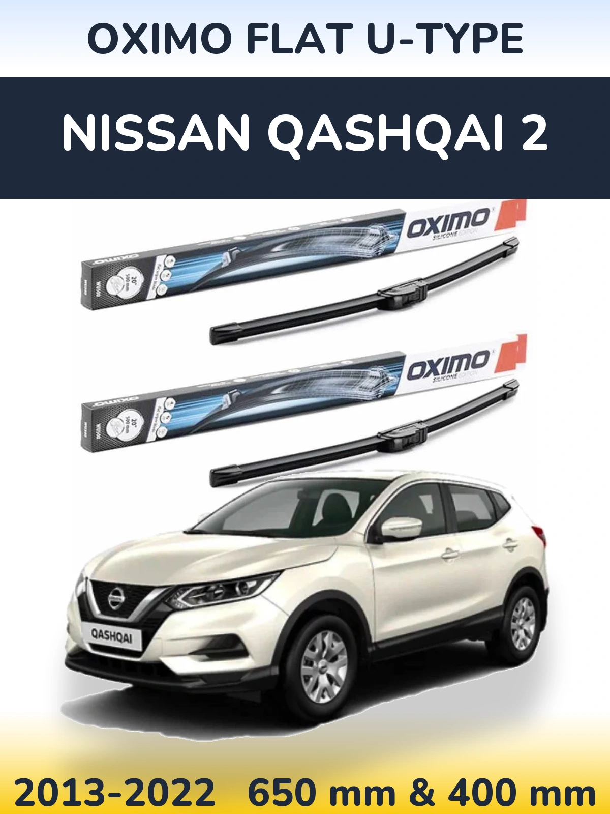 Front wiper blade set Oximo Flat U-type 650 & 400 mm for Nissan Qashqai 2 2013-2022