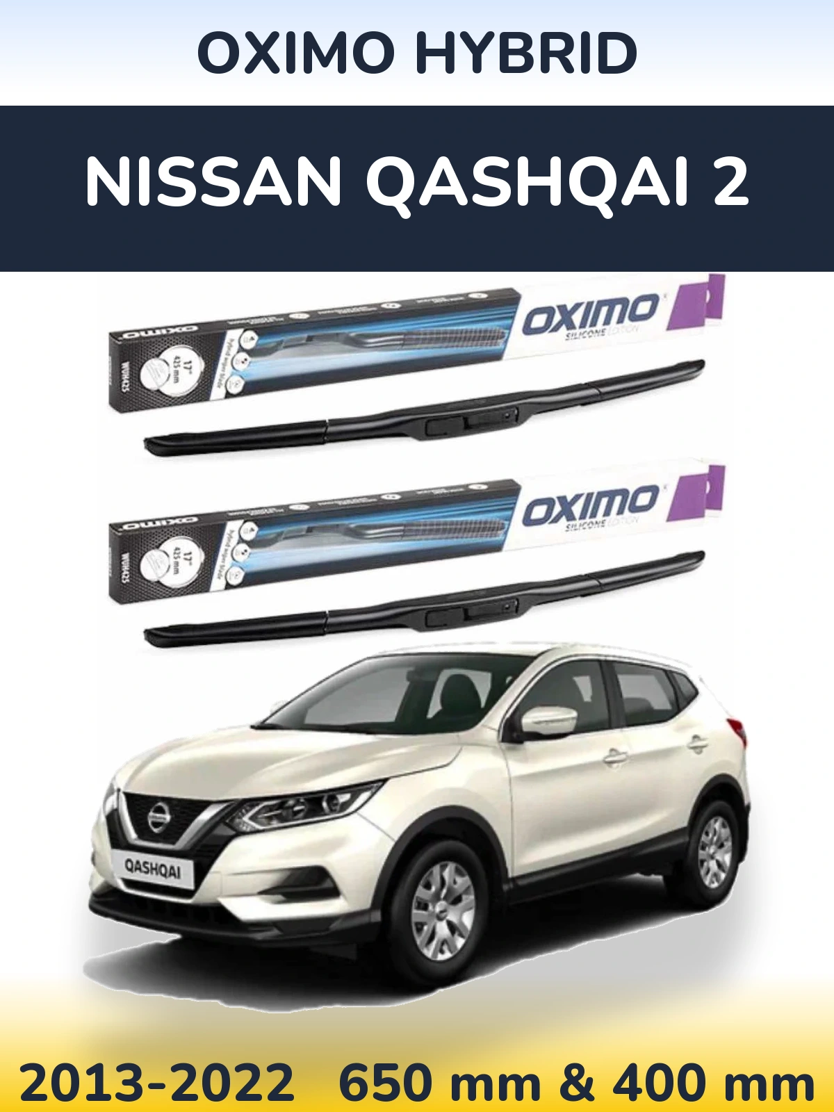 Front wiper blade set Oximo Hybrid 650 & 400 мм for Nissan Qashqai 2 2013-2022