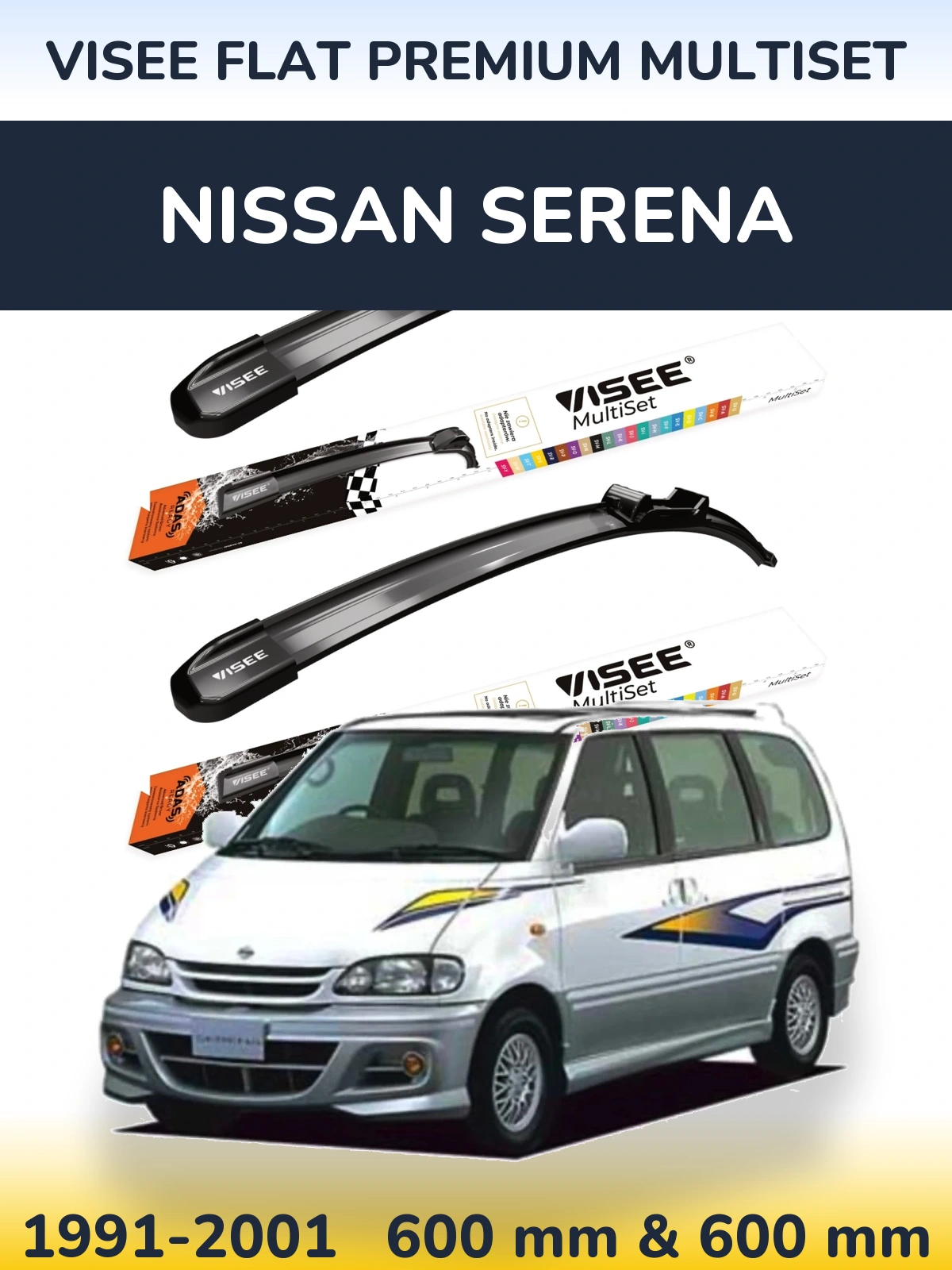 Front wiper blade set VISEE FLAT PREMIUM MultiSet 600 & 600 мм for Nissan Serena 1991-2001