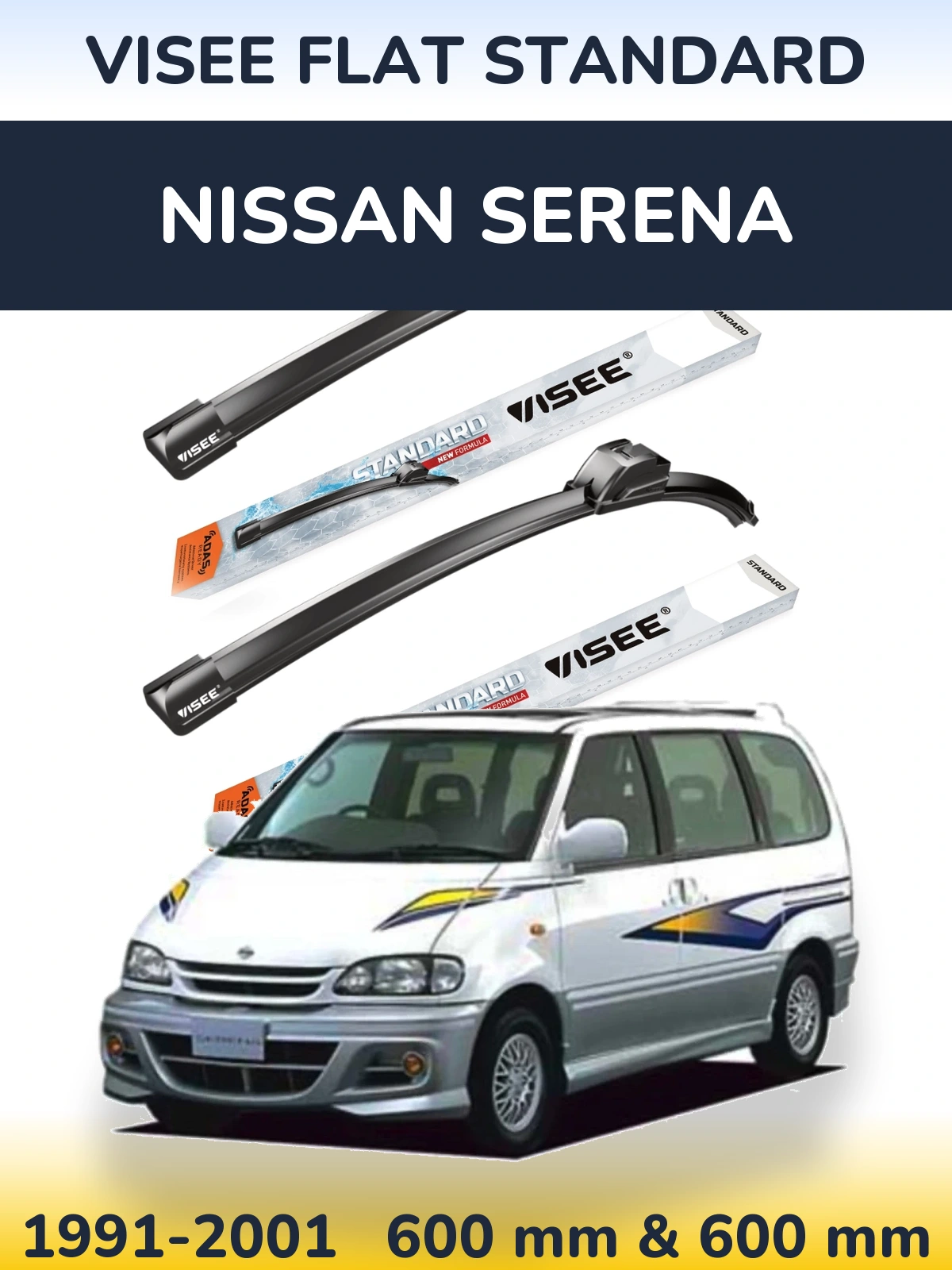 Front wiper blade set VISEE FLAT STANDARD 600 & 600 мм for Nissan Serena 1991-2001