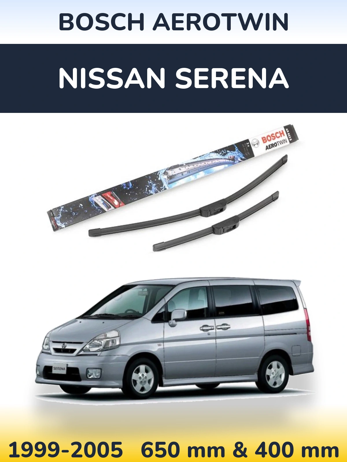 Комплект передних дворников BOSCH AeroTwin 650 & 400 мм для Nissan Serena 1999-2005