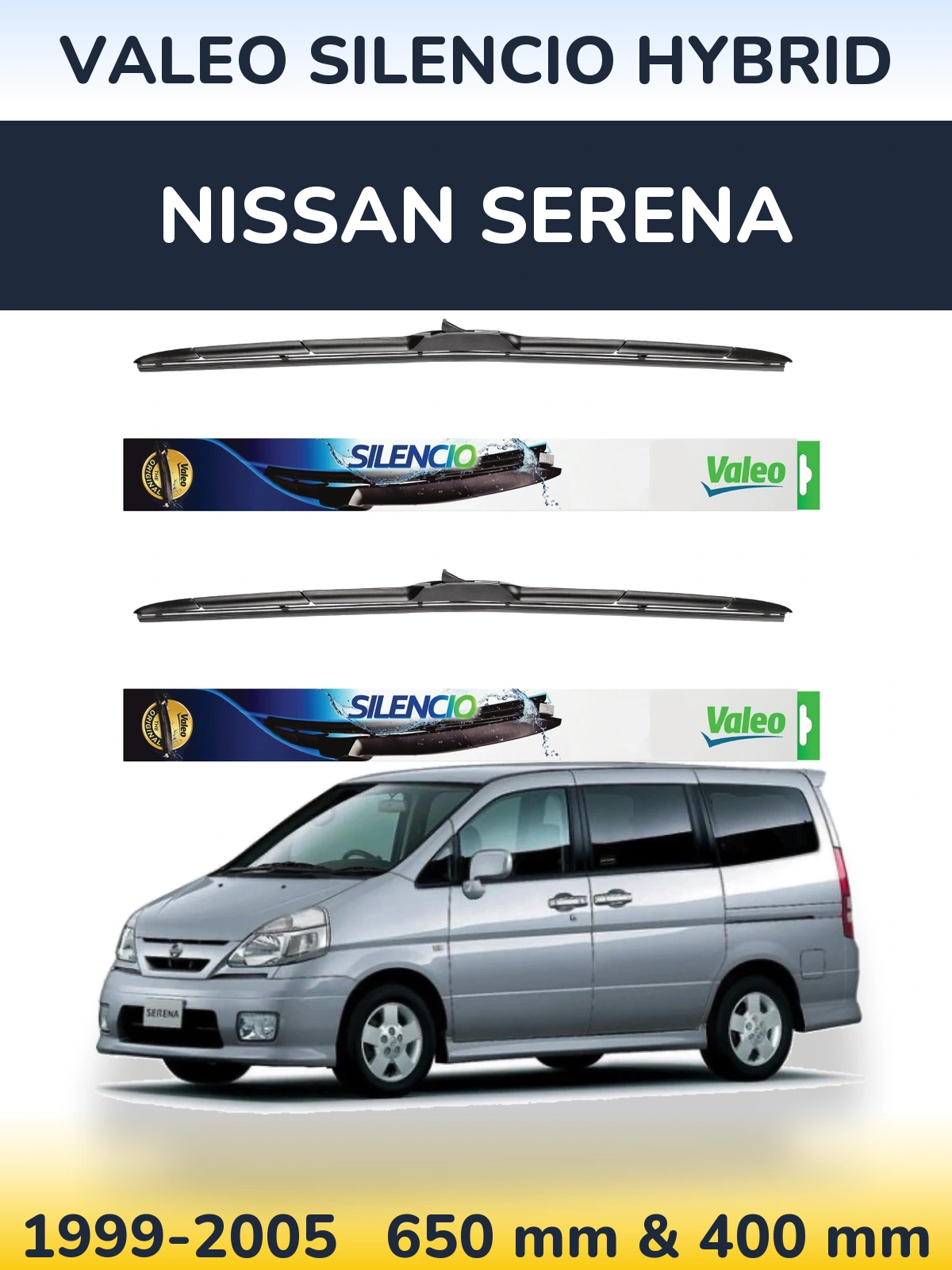 Front wiper blade set Valeo Silencio Hybrid 650 & 400 мм for Nissan Serena 1999-2005