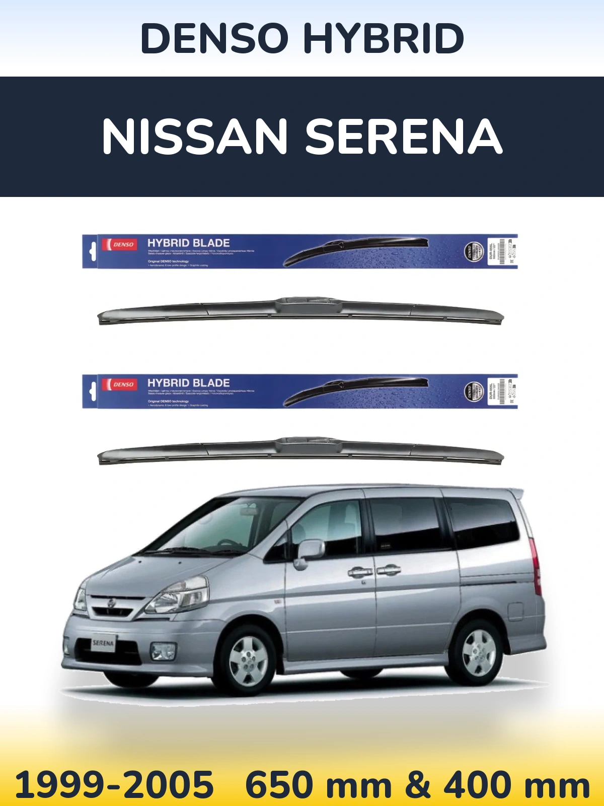 Komplet przednich wycieraczek Denso Hybrid 650 & 400 mm do Nissan Serena 1999-2005
