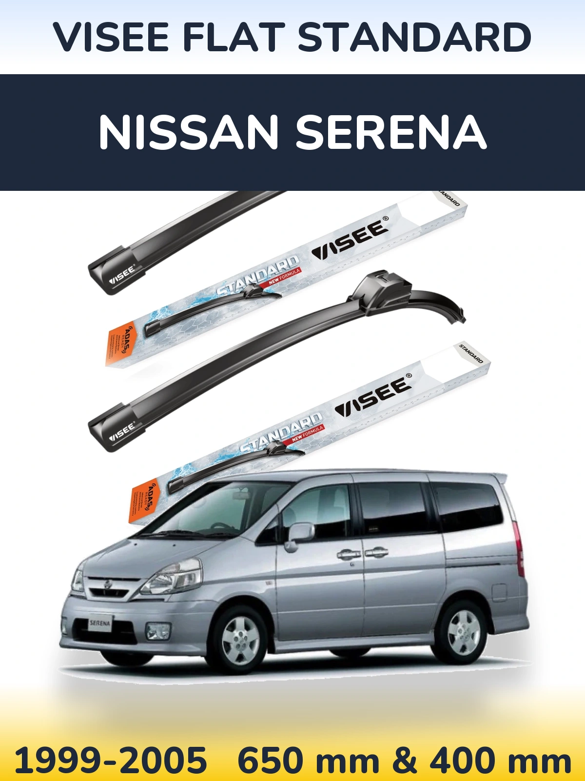 Front wiper blade set VISEE FLAT STANDARD 650 & 400 мм for Nissan Serena 1999-2005