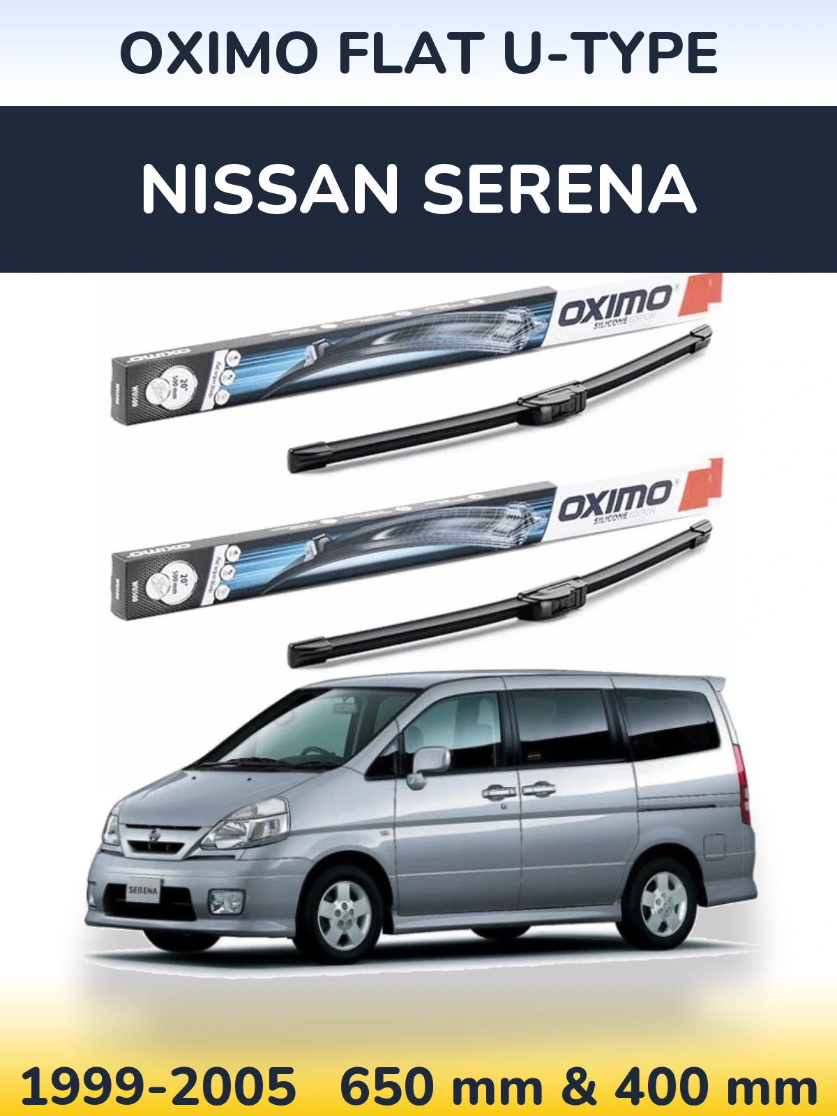 Front wiper blade set Oximo Flat U-type 650 & 400 мм for Nissan Serena 1999-2005