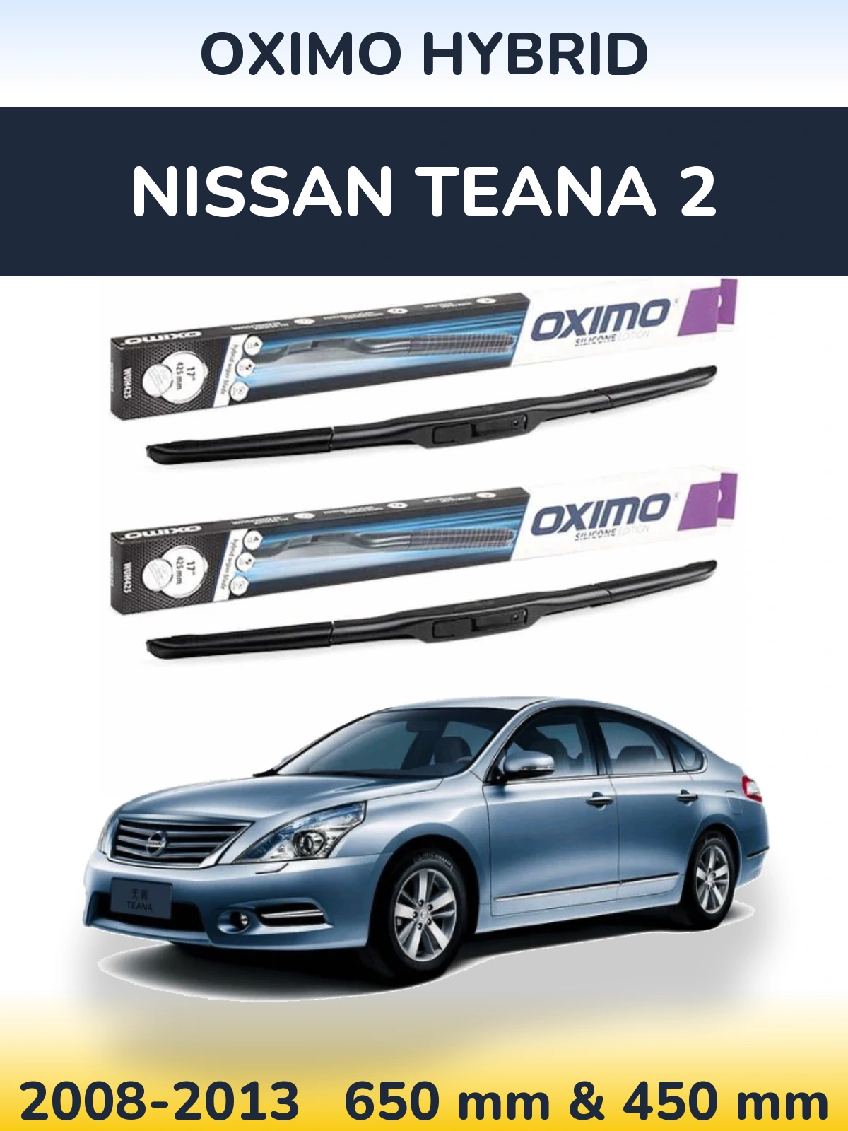 Front wiper blade set Oximo Hybrid 650 & 450 мм for Nissan Teana 2 2008-2013