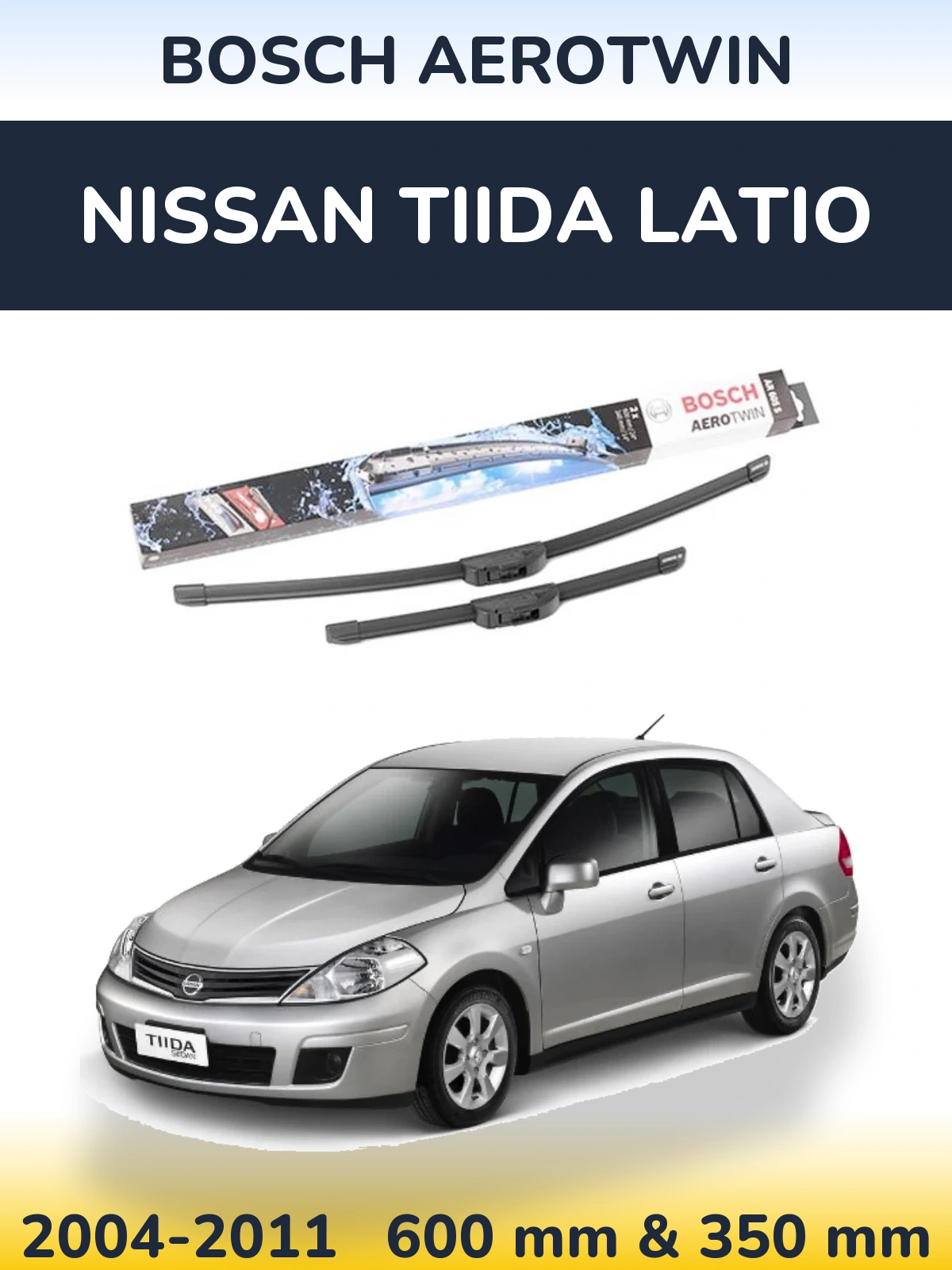 Front wiper blade set BOSCH AeroTwin 600 & 350 mm for Nissan Tiida Latio 2004-2011