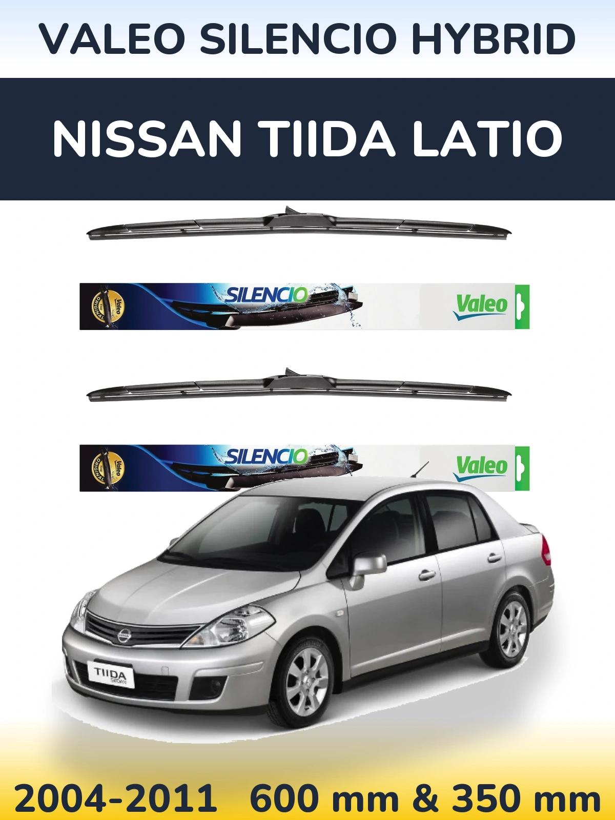 Front wiper blade set Valeo Silencio Hybrid 600 & 350 мм for Nissan Tiida Latio 2004-2011