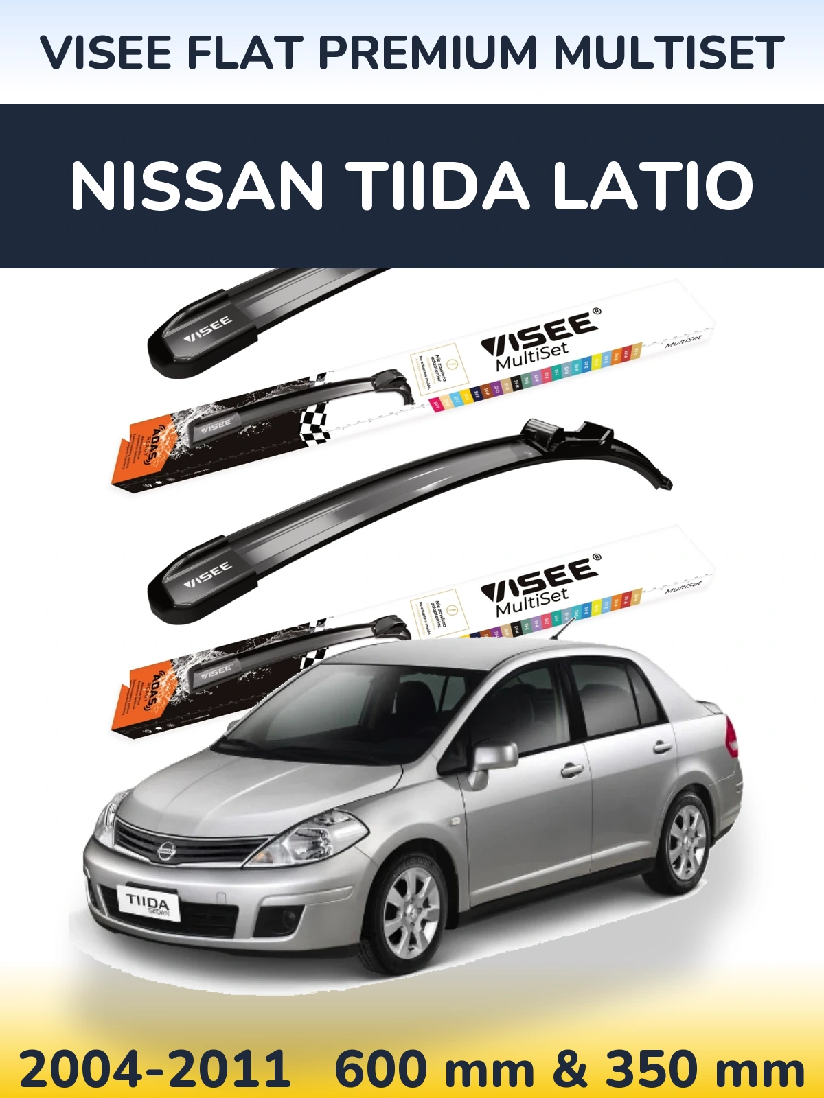 Front wiper blade set VISEE FLAT PREMIUM MultiSet 600 & 350 мм for Nissan Tiida Latio 2004-2011