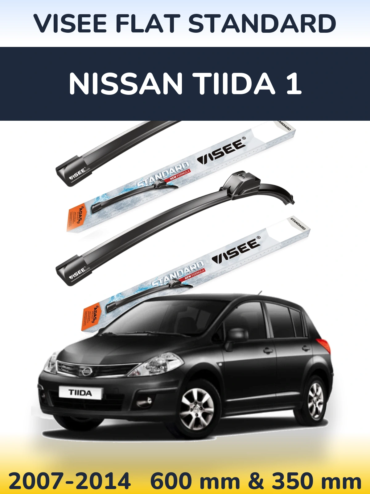Front wiper blade set VISEE FLAT STANDARD 600 & 350 мм for Nissan Tiida 1 2007-2014