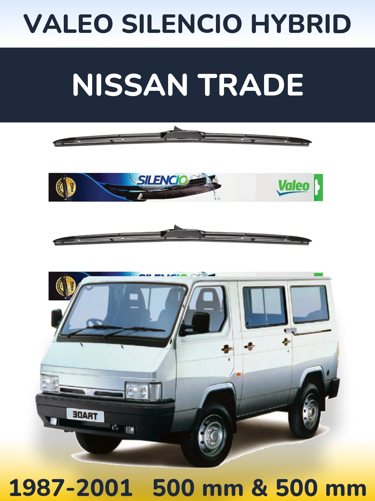 Front wiper blade set Valeo Silencio Hybrid 500 & 500 мм for Nissan Trade 1987-2001