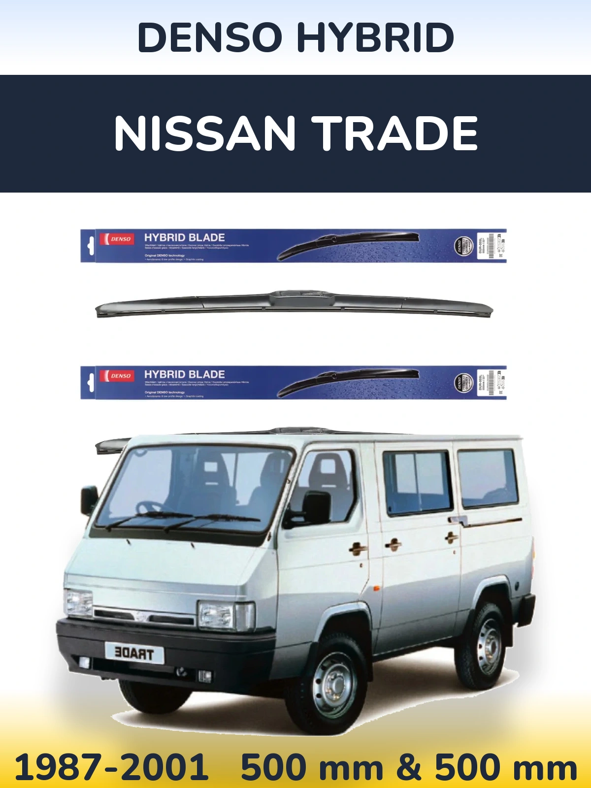 Front wiper blade set Denso Hybrid 500 & 500 мм for Nissan Trade 1987-2001