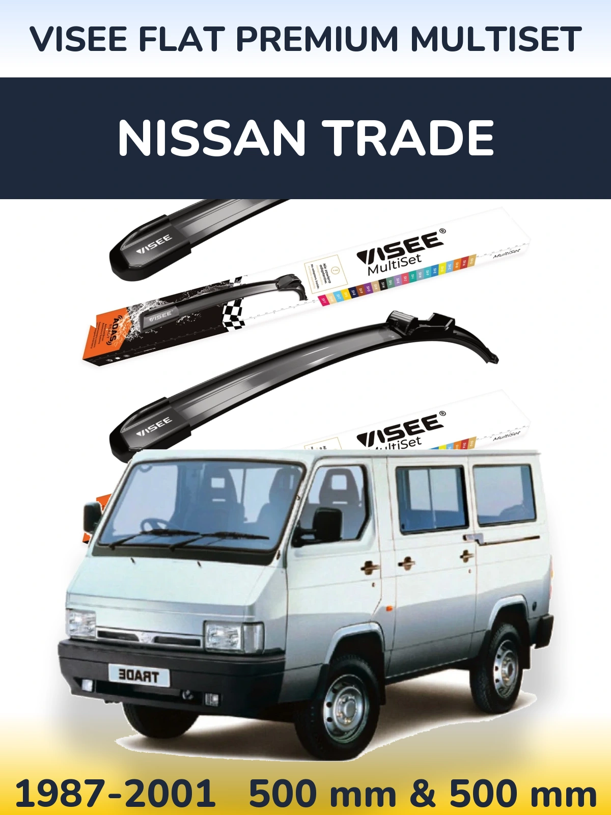 Front wiper blade set VISEE FLAT PREMIUM MultiSet 500 & 500 мм for Nissan Trade 1987-2001