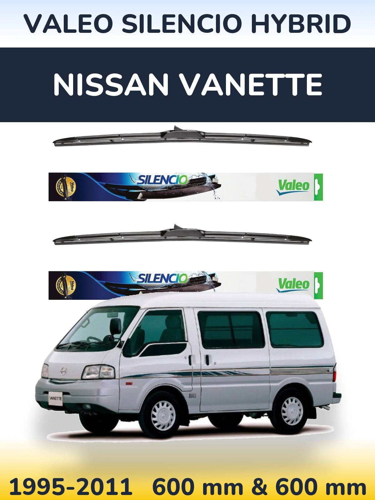Front wiper blade set Valeo Silencio Hybrid 600 & 600 мм for Nissan Vanette 1995-2011