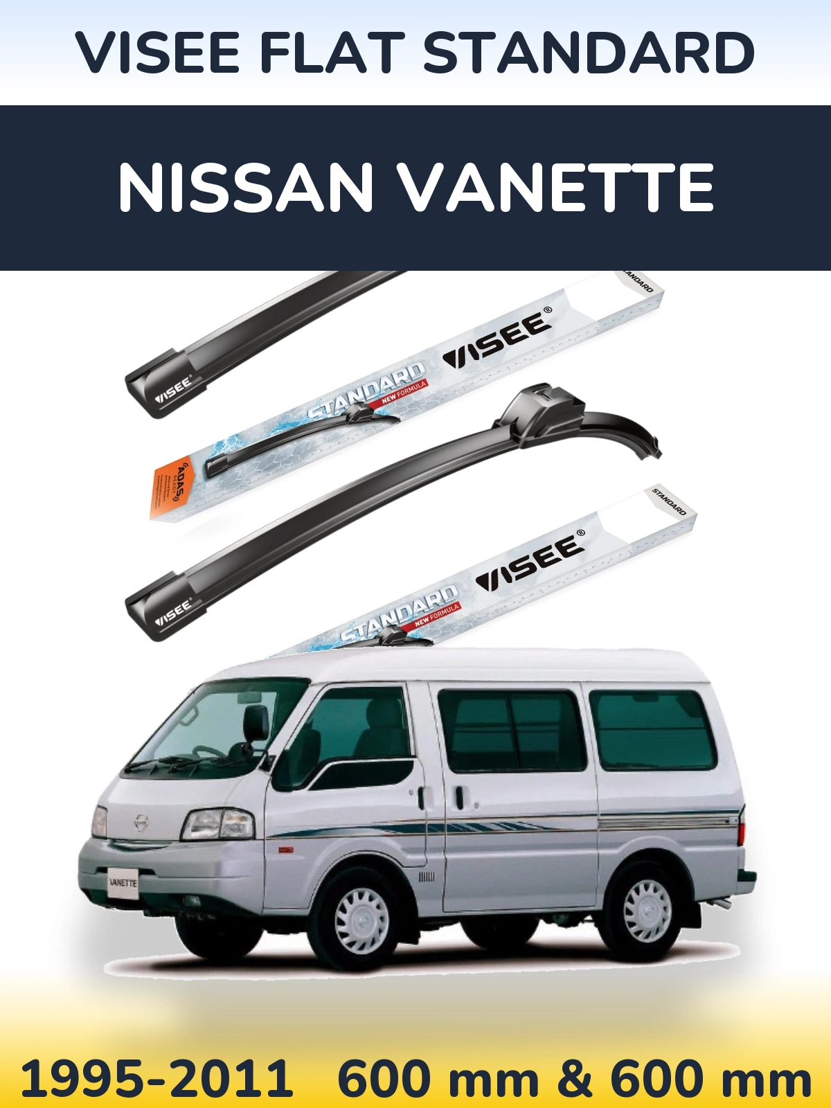Front wiper blade set VISEE FLAT STANDARD 600 & 600 мм for Nissan Vanette 1995-2011