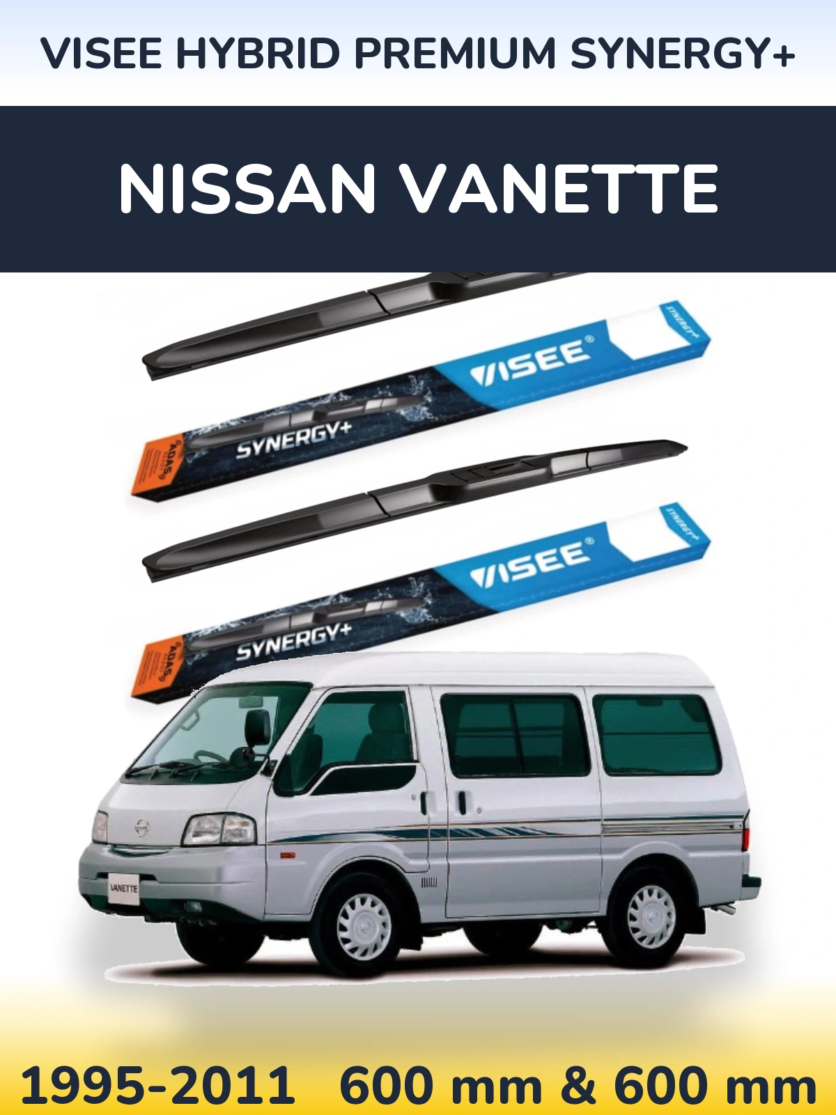 Комплект передніх щіток VISEE HYBRID PREMIUM SYNERGY+ 600 & 600 мм для Nissan Vanette 1995-2011