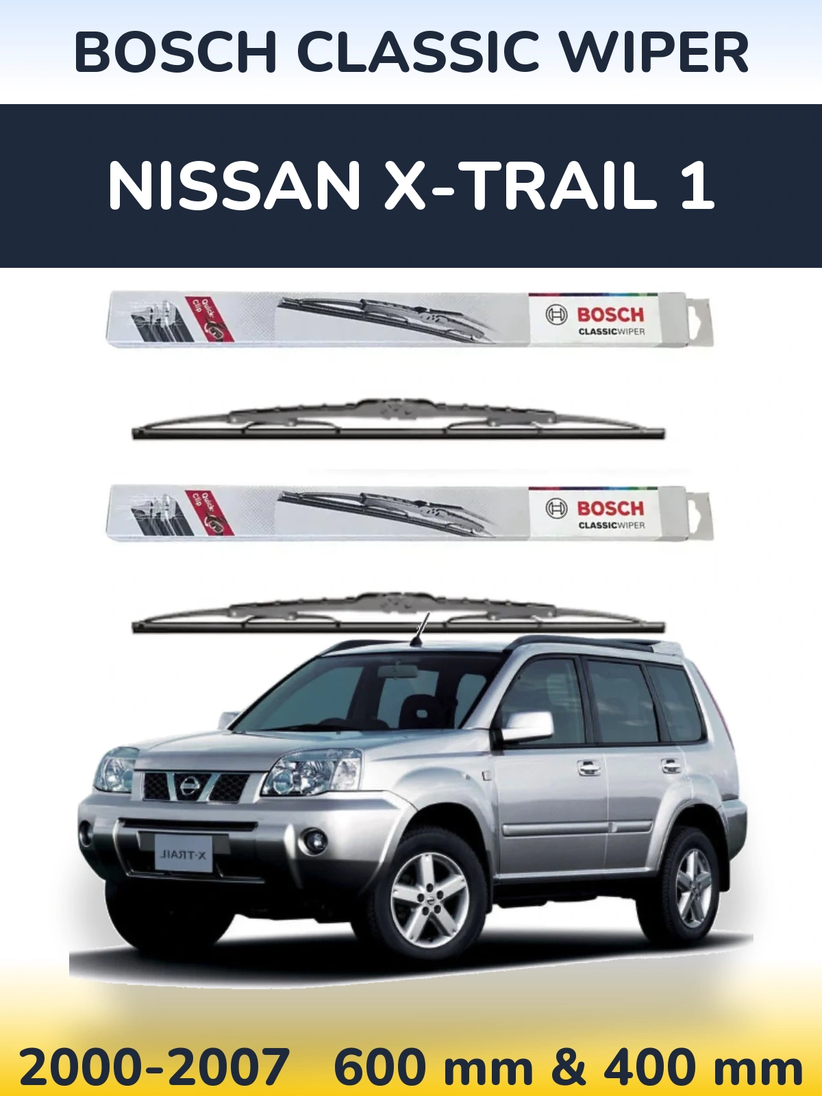 Komplet przednich wycieraczek BOSCH Classic Wiper 600 & 400 mm do Nissan X-Trail 1 2000-2007