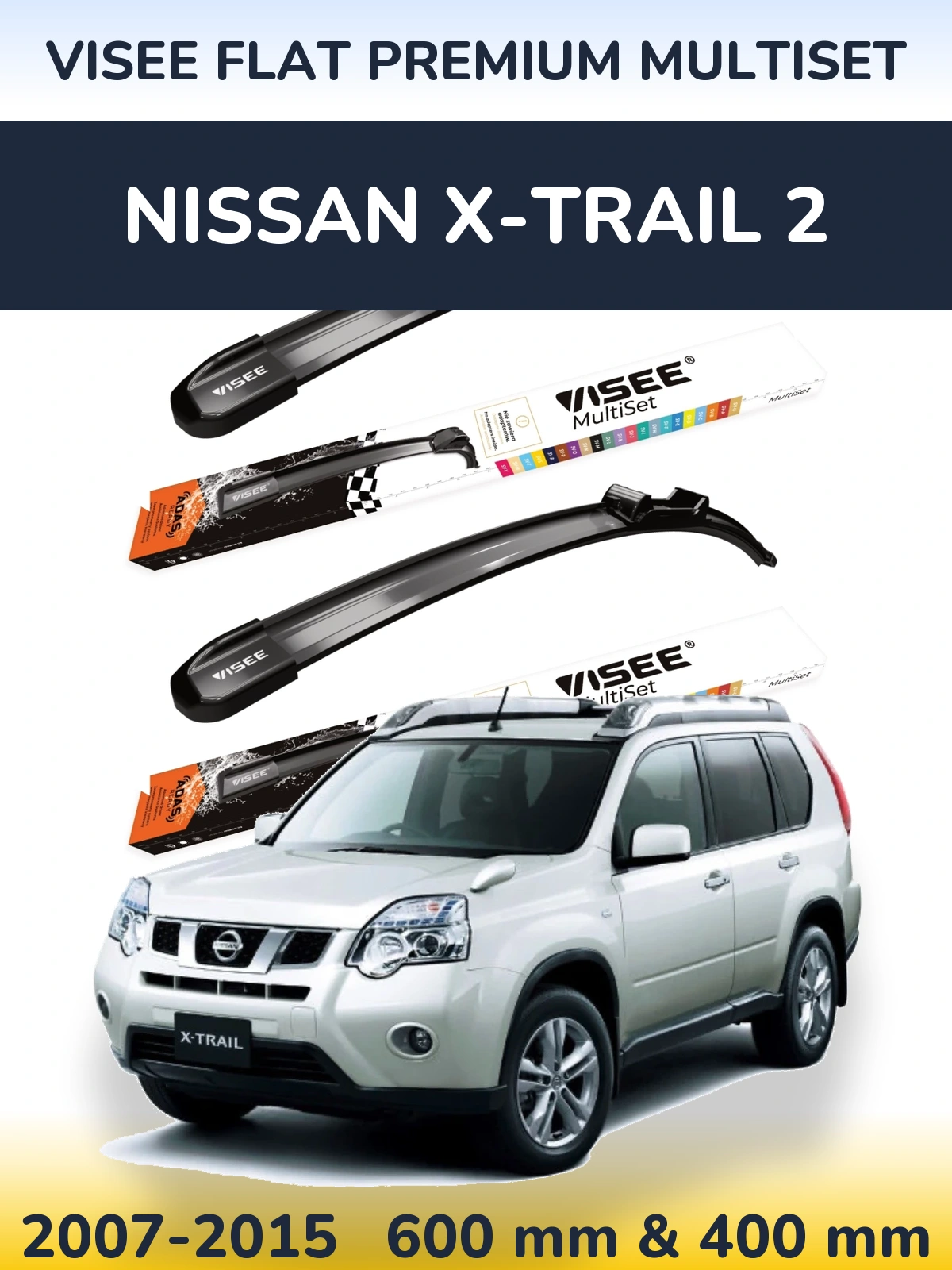Front wiper blade set VISEE FLAT PREMIUM MultiSet 600 & 400 мм for Nissan X-Trail 2 2007-2015