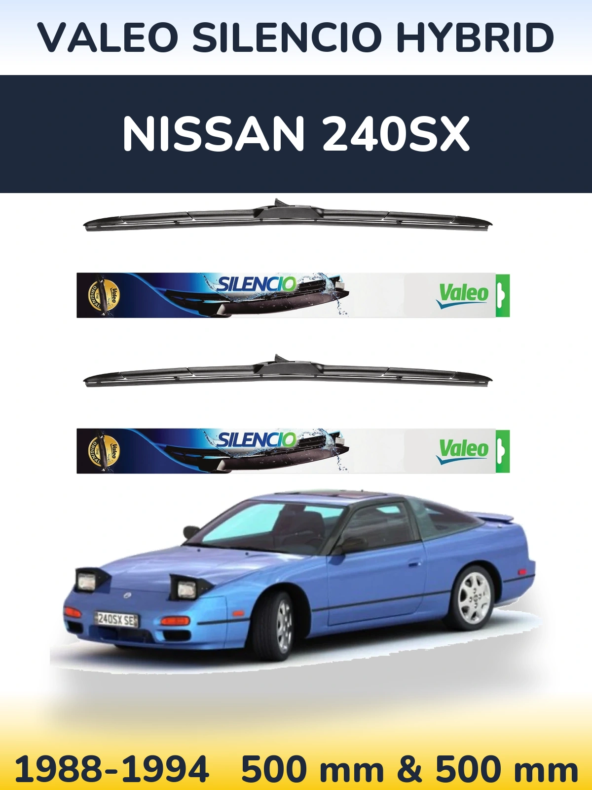 Комплект передних дворников Valeo Silencio Hybrid 500 & 500 мм для Nissan 240SX 1988-1994