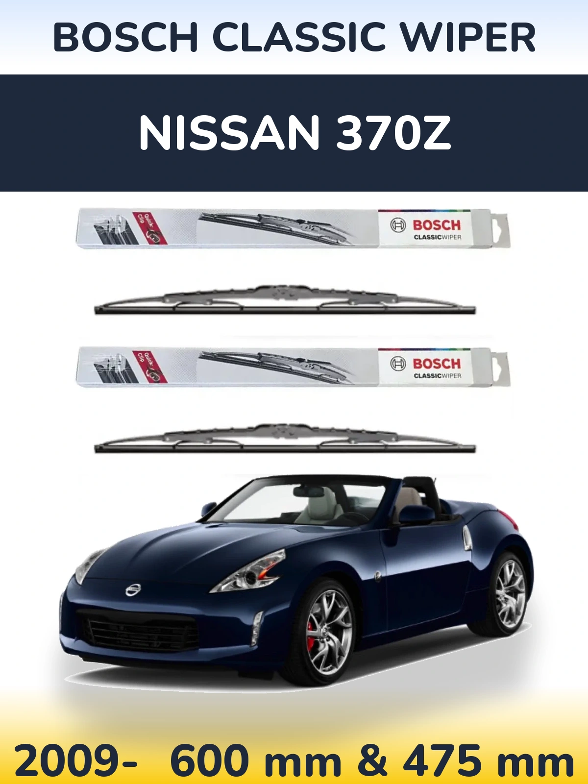 Front wiper blade set BOSCH Classic Wiper 600 & 475 мм for Nissan 370Z 2009-2026