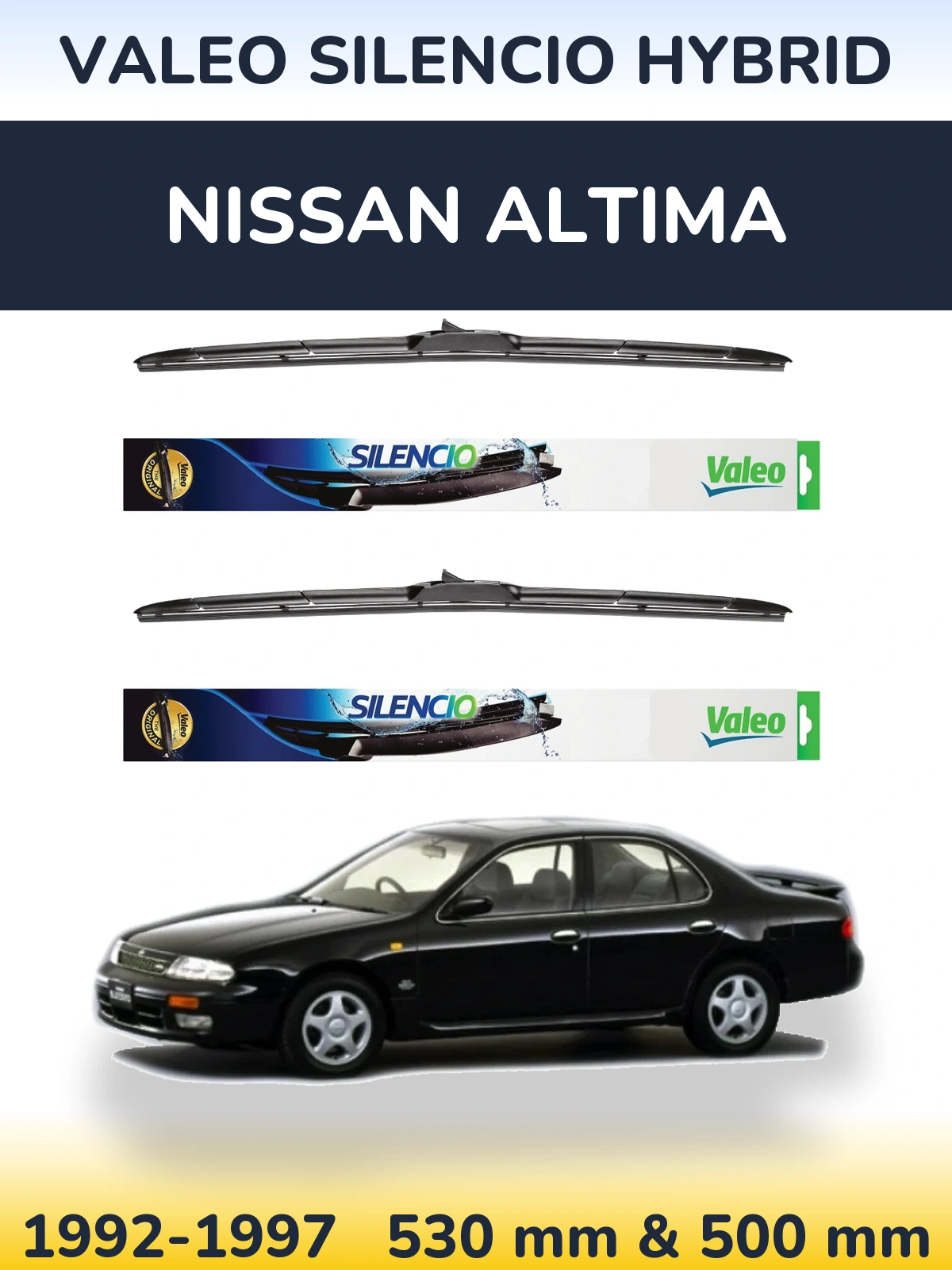 Front wiper blade set Valeo Silencio Hybrid 530 & 500 mm for Nissan Altima 1992-1997