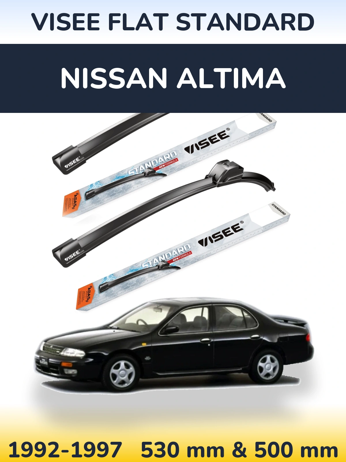 Front wiper blade set VISEE FLAT STANDARD 530 & 500 mm for Nissan Altima 1992-1997