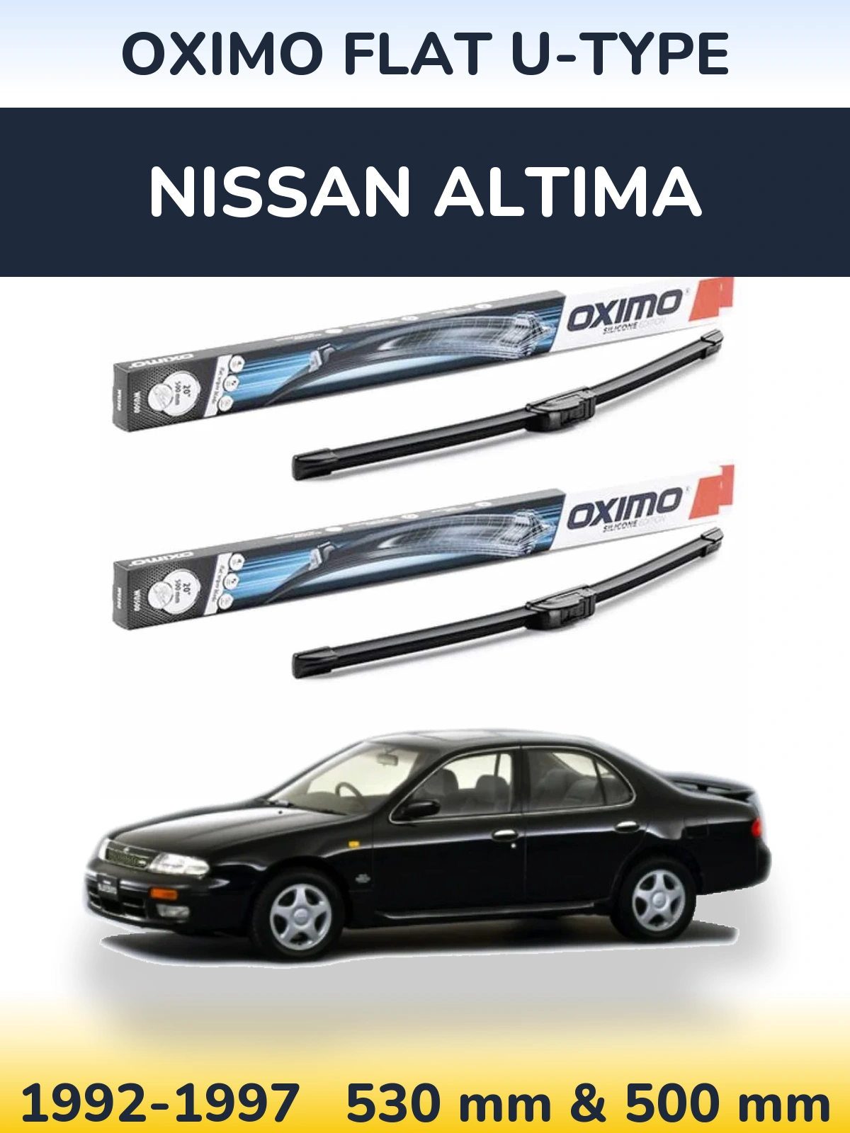 Front wiper blade set Oximo Flat U-type 530 & 500 мм for Nissan Altima 1992-1997