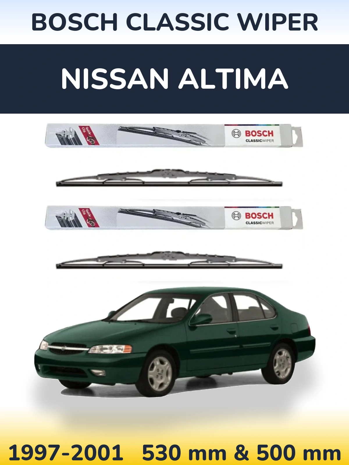 Комплект передніх щіток BOSCH Classic Wiper 530 & 500 мм для Nissan Altima 1997-2001