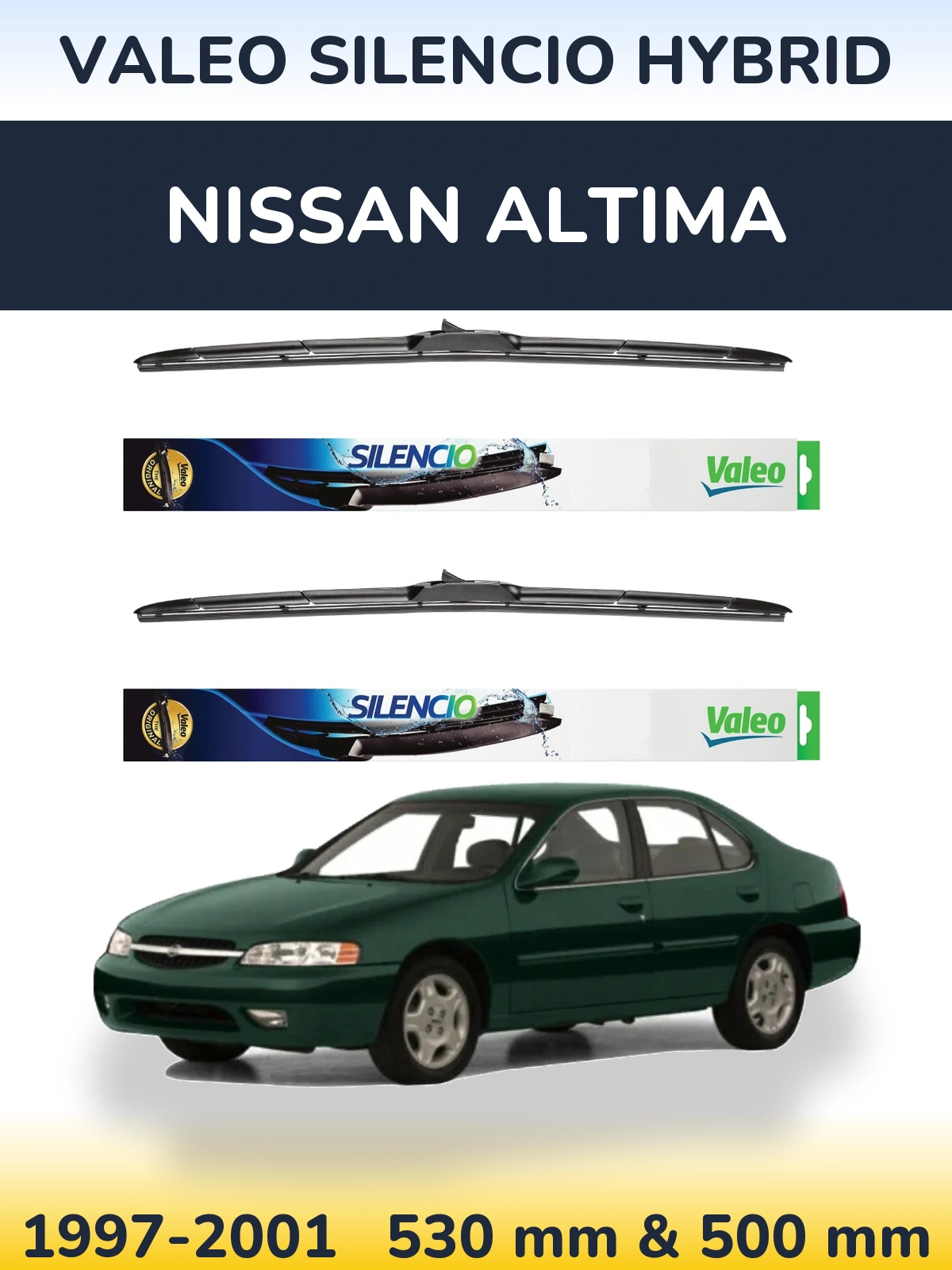 Комплект передніх щіток Valeo Silencio Hybrid 530 & 500 мм для Nissan Altima 1997-2001