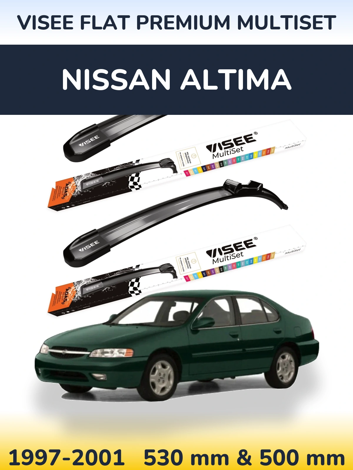 Комплект передніх щіток VISEE FLAT PREMIUM MultiSet 530 & 500 мм для Nissan Altima 1997-2001