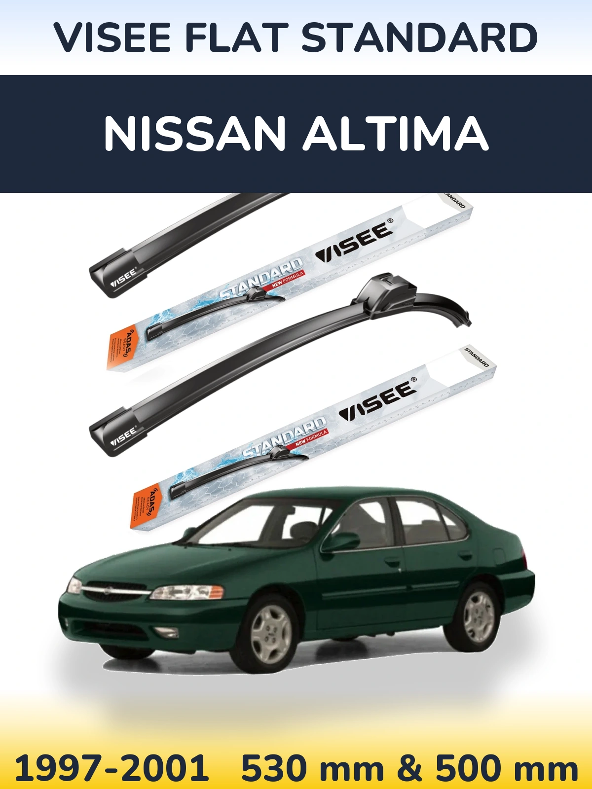 Front wiper blade set VISEE FLAT STANDARD 530 & 500 mm for Nissan Altima 1997-2001
