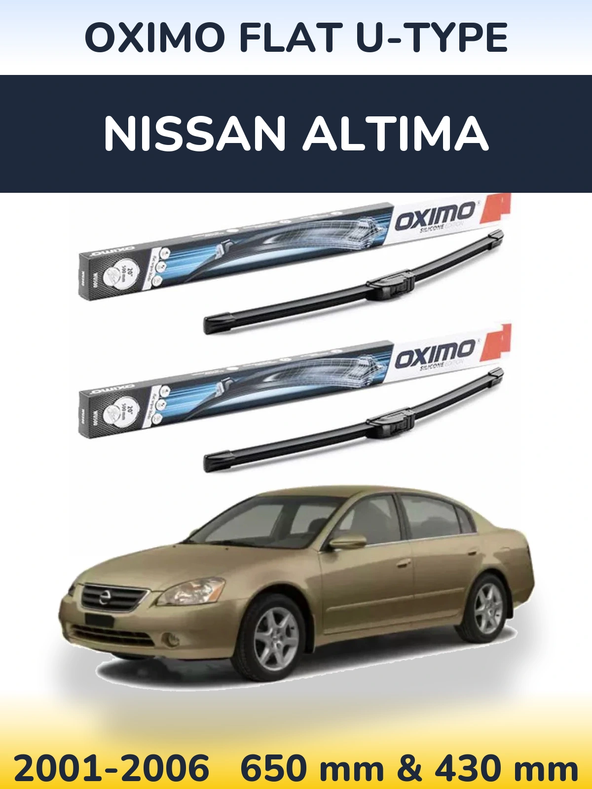 Комплект передніх щіток Oximo Flat U-type 650 & 430 мм для Nissan Altima 2001-2006
