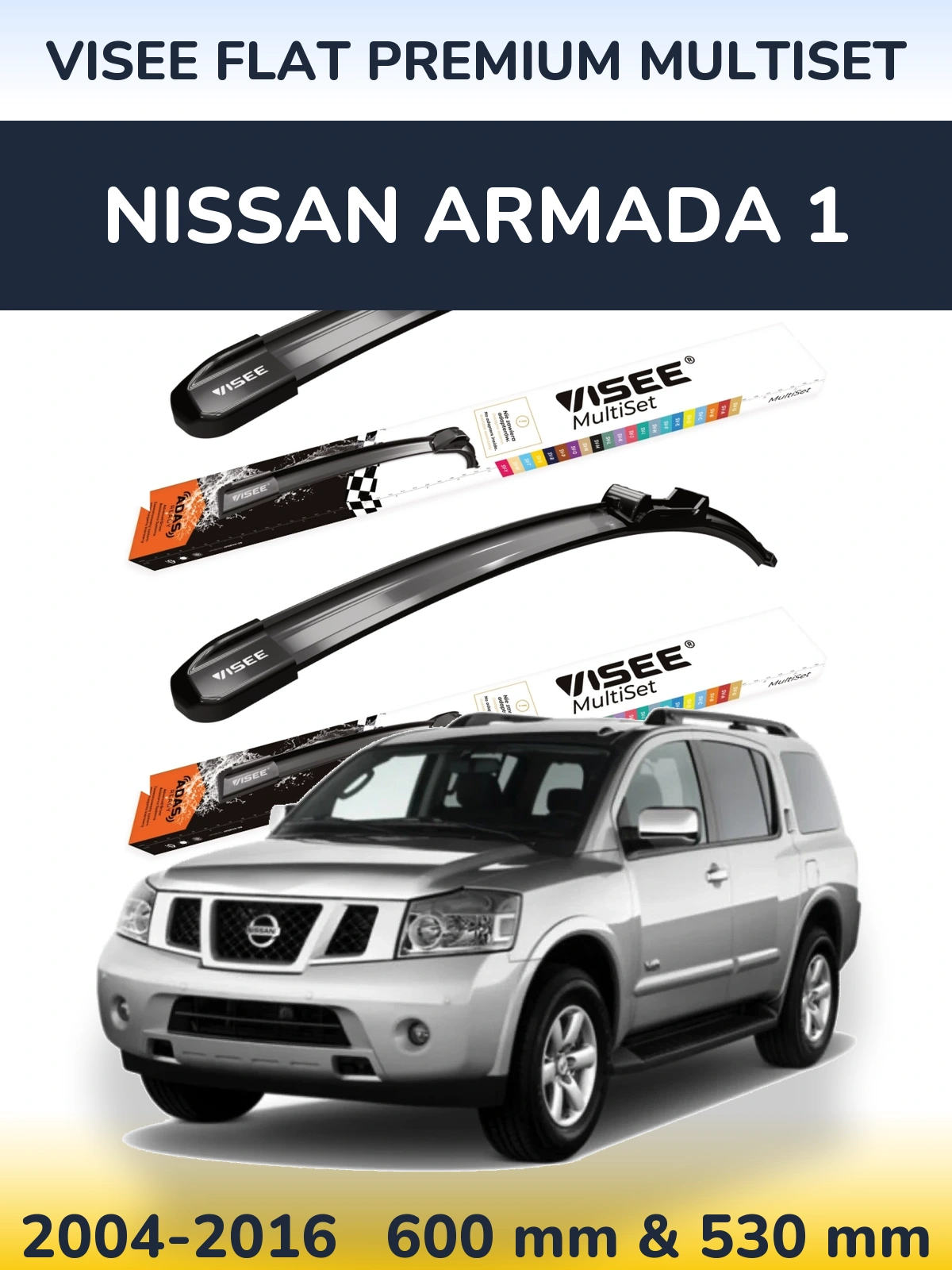 Комплект передніх щіток VISEE FLAT PREMIUM MultiSet 600 & 530 мм для Nissan Armada 1 2004-2016