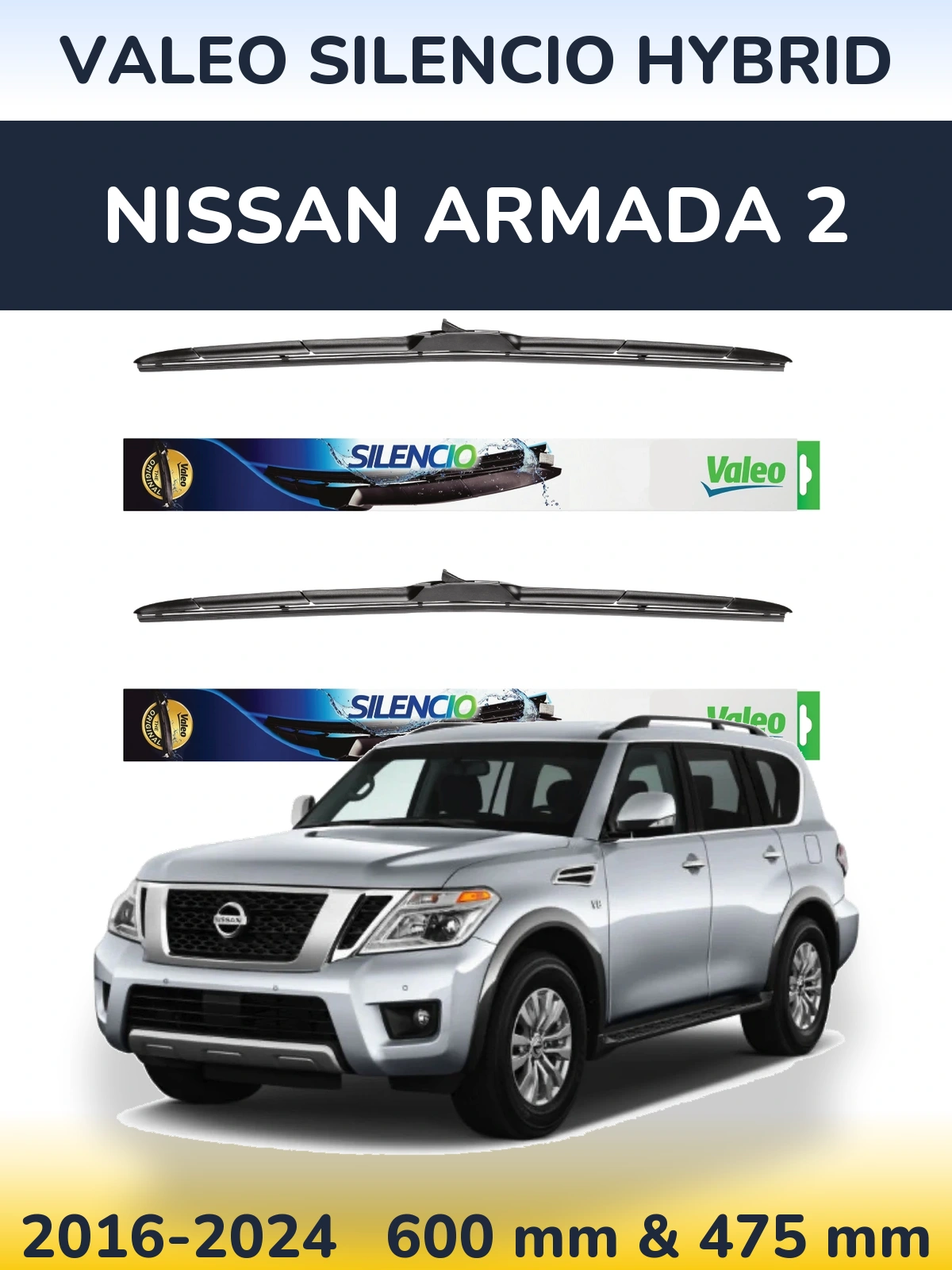 Комплект передніх щіток Valeo Silencio Hybrid 600 & 475 мм для Nissan Armada 2 2016-2024