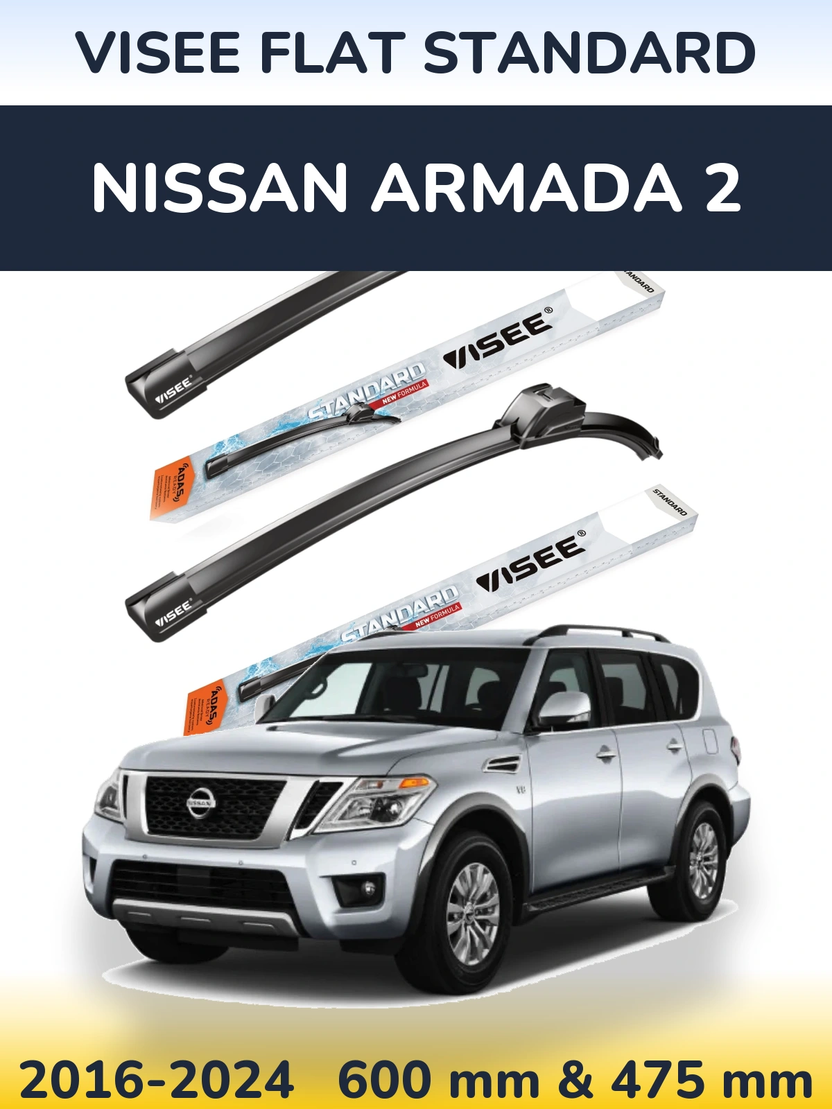 Front wiper blade set VISEE FLAT STANDARD 600 & 475 мм for Nissan Armada 2 2016-2024