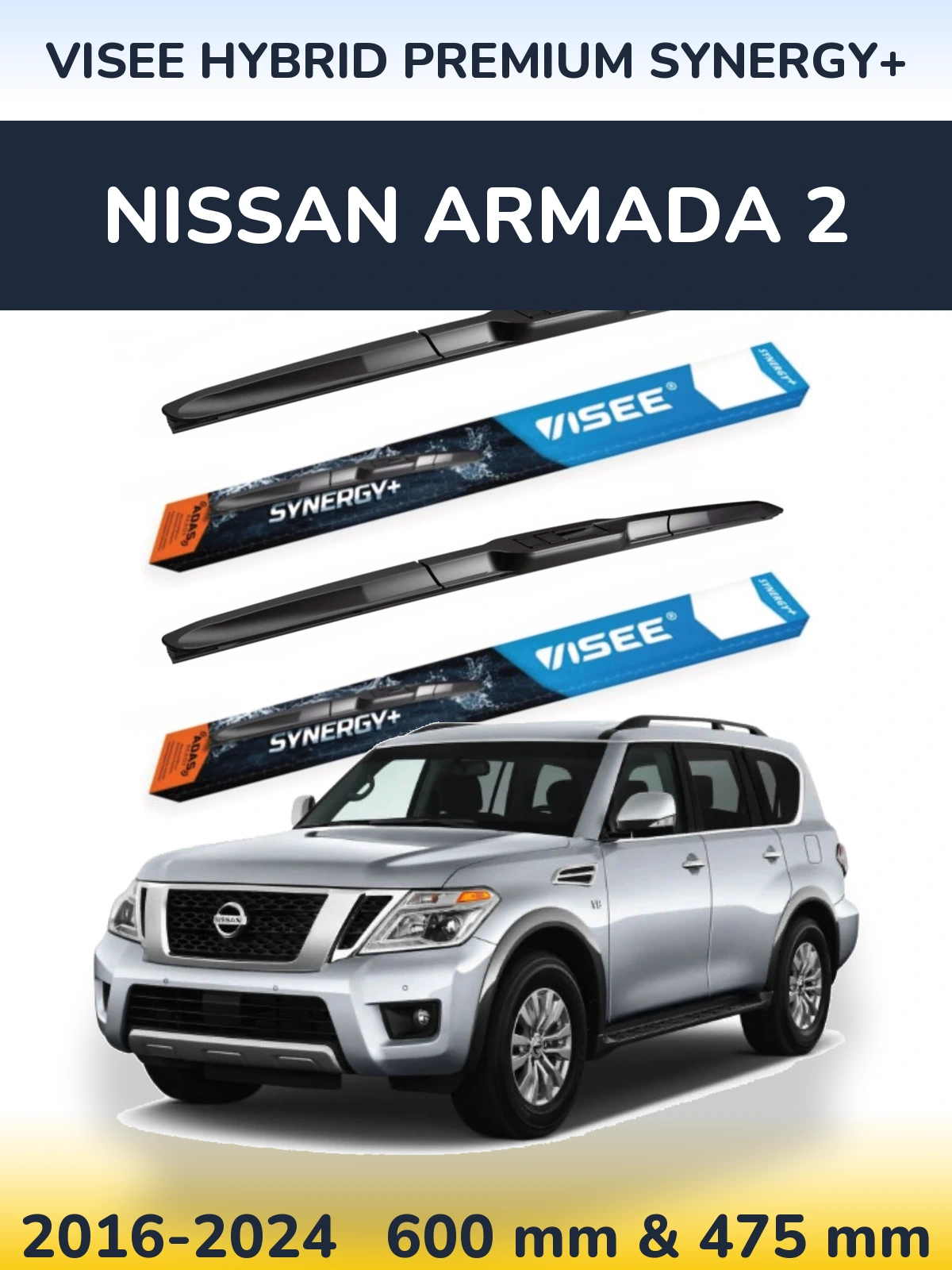 Комплект передних дворников VISEE HYBRID PREMIUM SYNERGY+ 600 & 475 мм для Nissan Armada 2 2016-2024